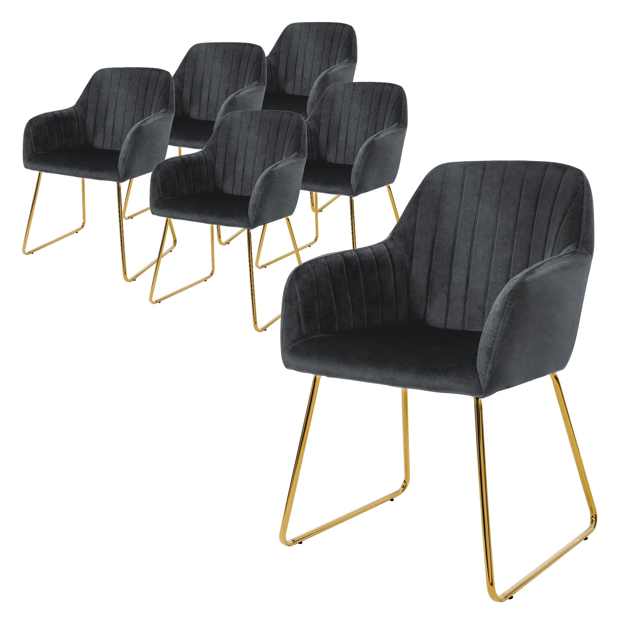 ML-Design chaise salle velours bleu pieds or lot 2