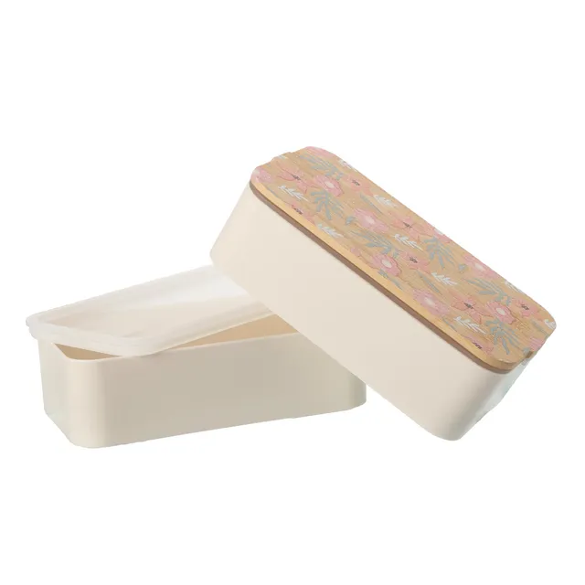 Lunch box 2-en-1 couvercle bambou rose 18 cm