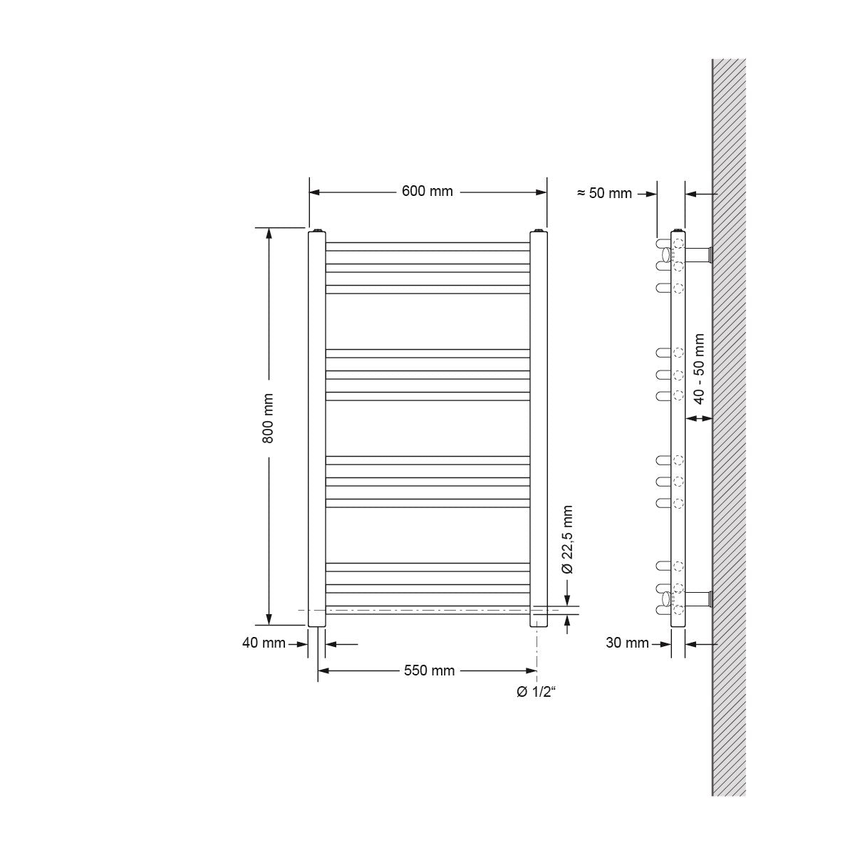 ECD Heizungen LuxeBath Sèche-Serviettes Galbé Blanc 600x800 600W