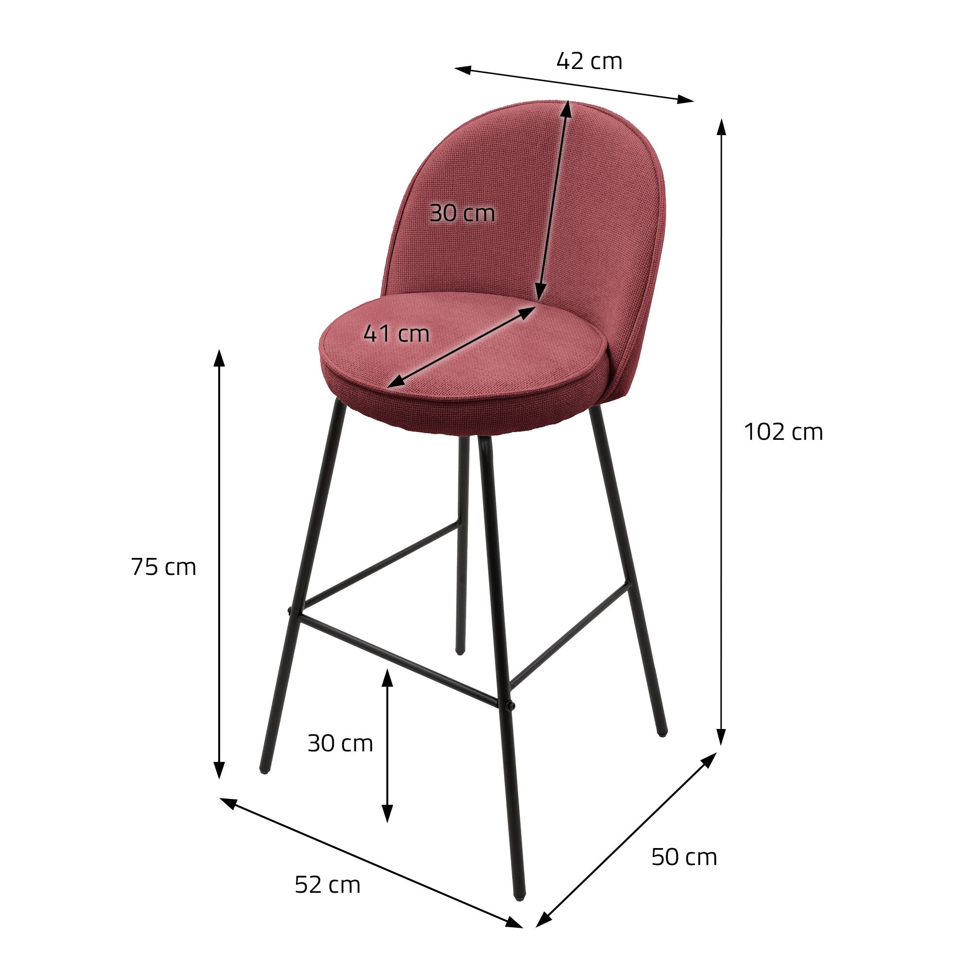 ECD Germany Möbel 2 tabourets bar rouges dossier 102 cm