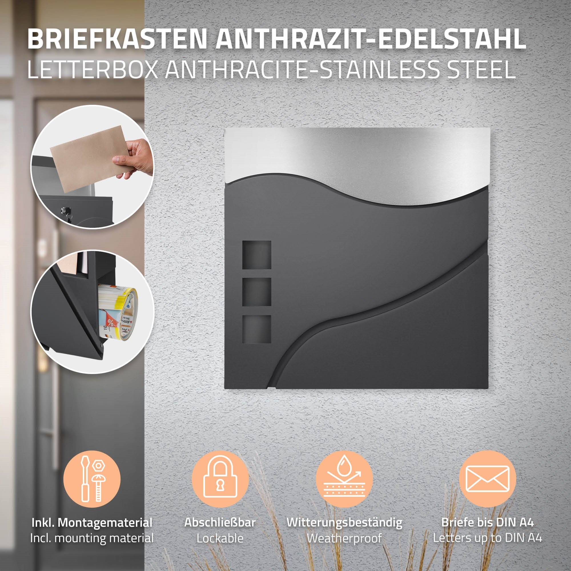 ECD Germany Boîte aux lettres sur pied argent Modèle 10 37cm +journal