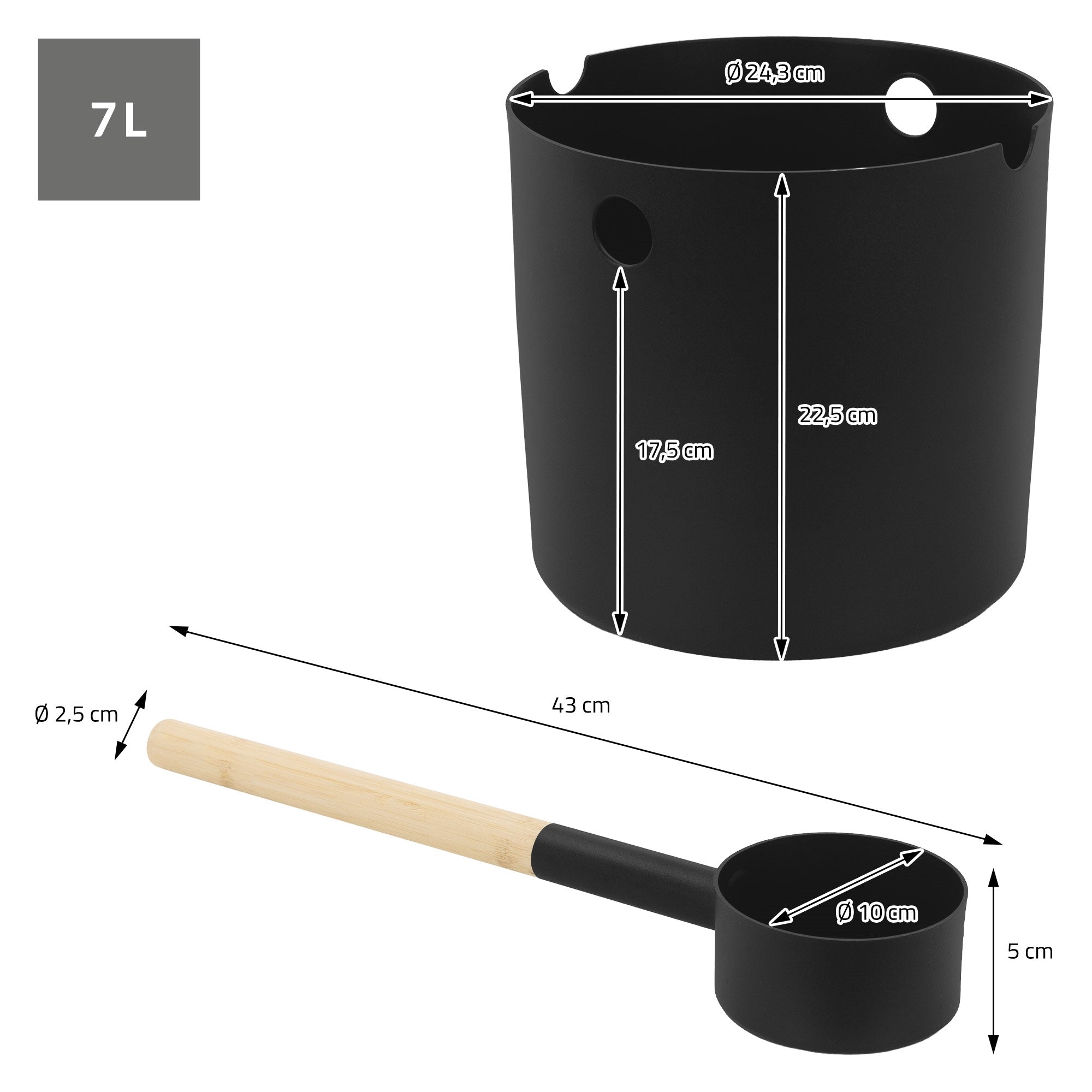 ECD Germany Haus Wohnen LuxeBath kit sauna seau 7L noir 2 pièces