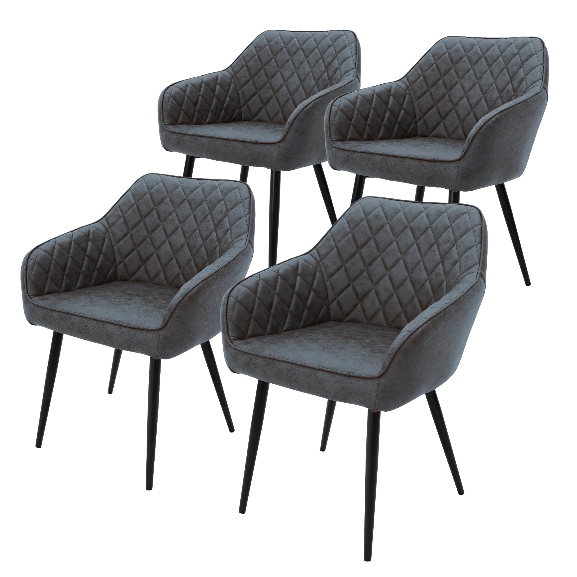 ECD Germany Möbel chaise cuisine anthracite simili lot 4 capitonnée