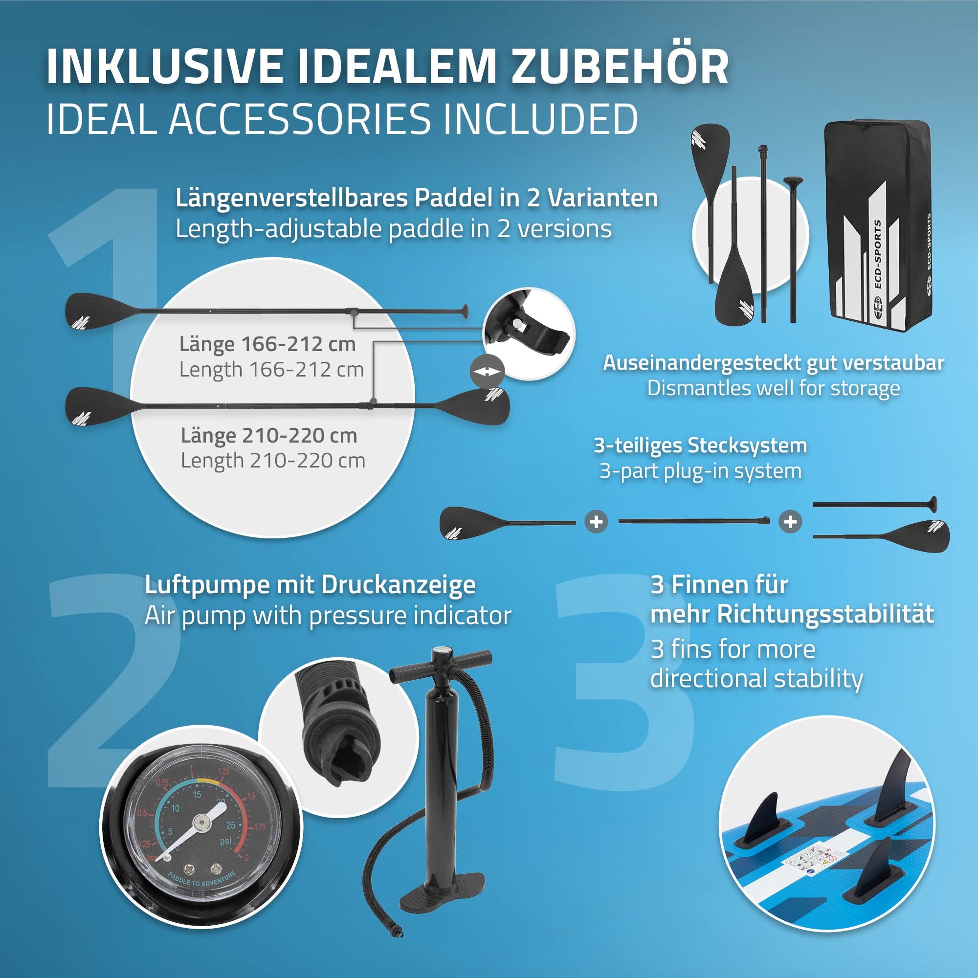 ECD Germany Paddle gonflable SUP 320 cm bleu PVC siège kayak