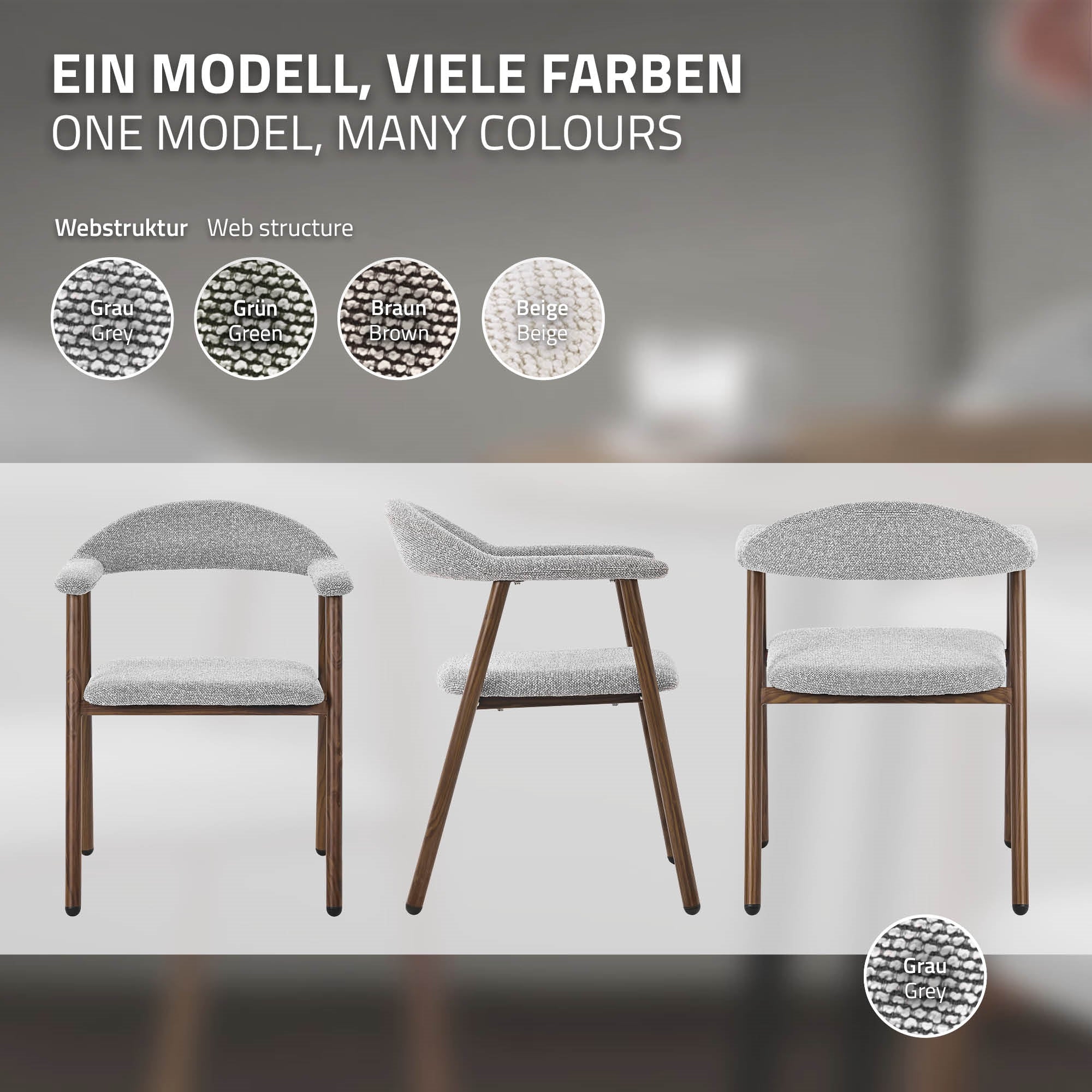 ML-Design chaises salle à manger grises lot de 2 avec accoudoirs