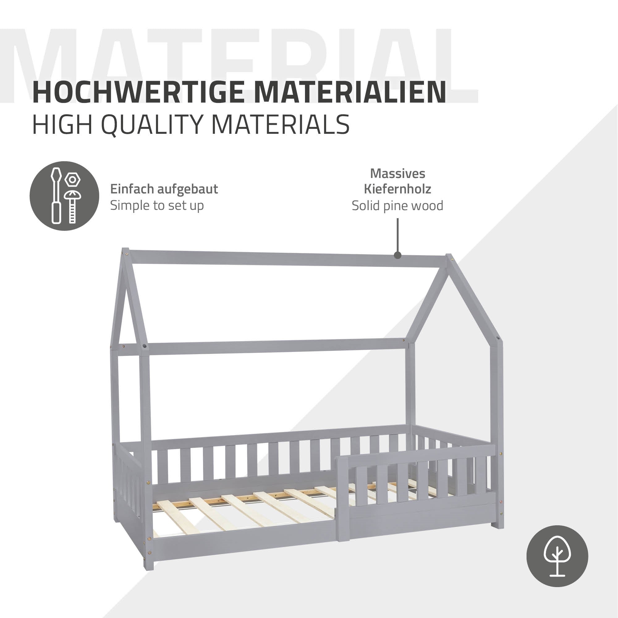 ECD Germany Kinder lit cabane enfant 80x160 gris clair pin B-Ware