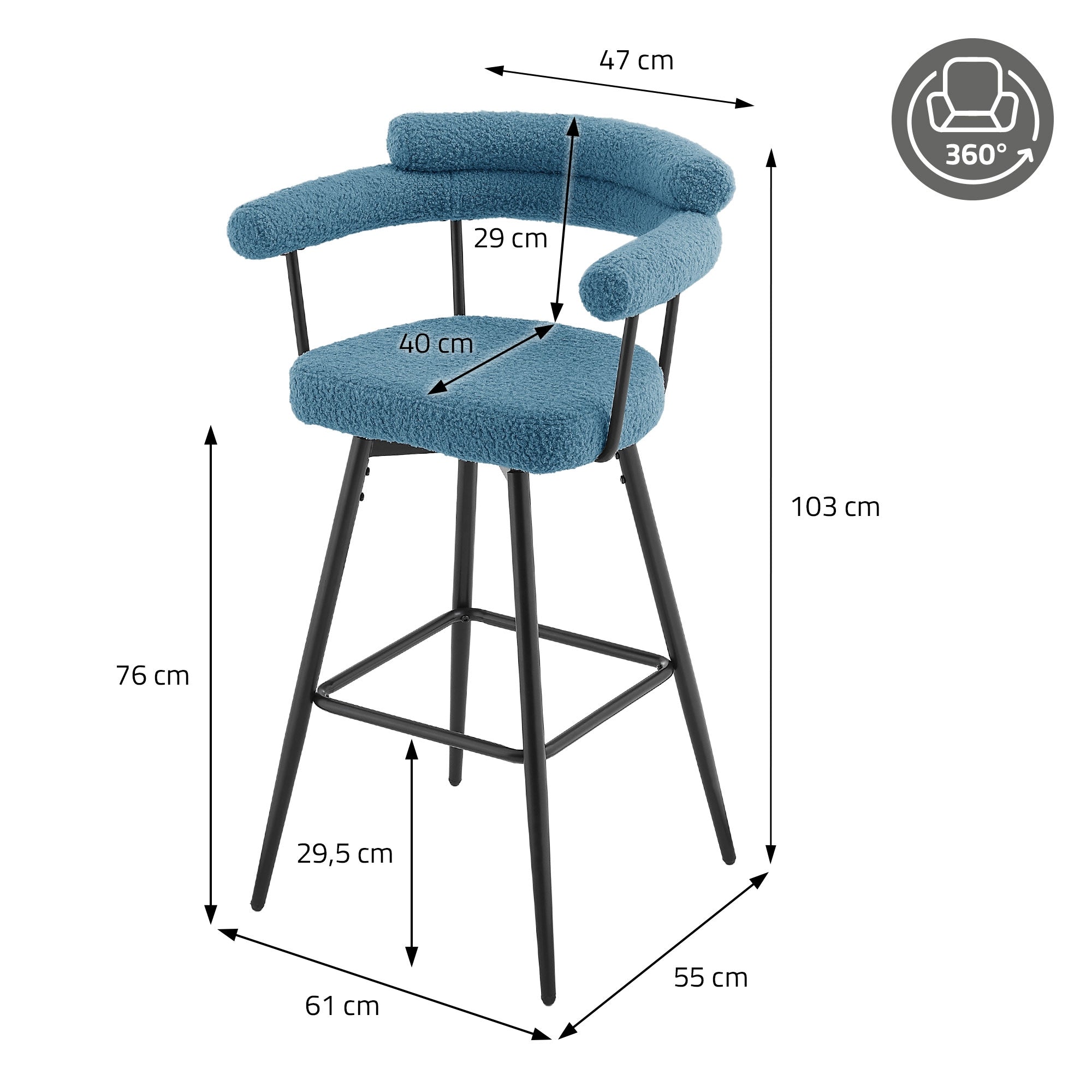 ECD Germany Möbel lot 4 tabourets de bar pivotants bleus 120 kg