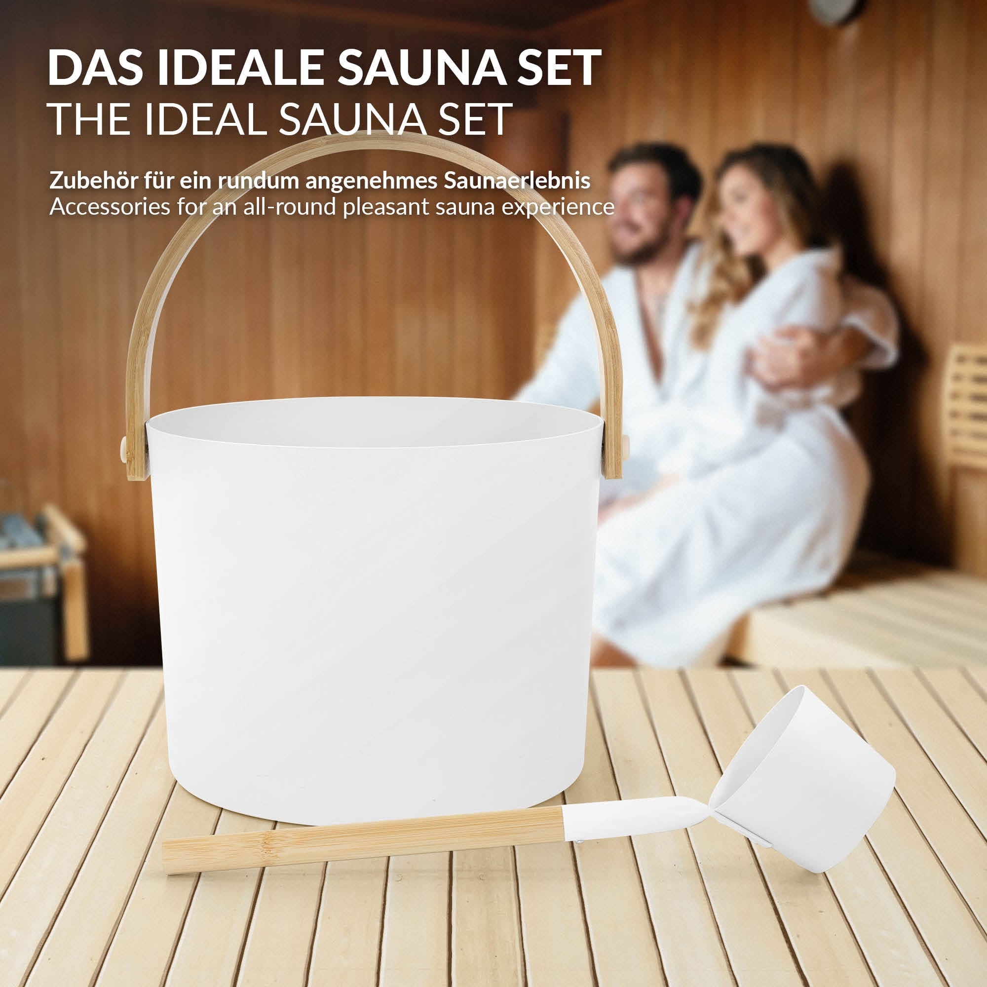 ECD Germany Haus Wohnen set sauna seau 6L blanc aluminium + louche