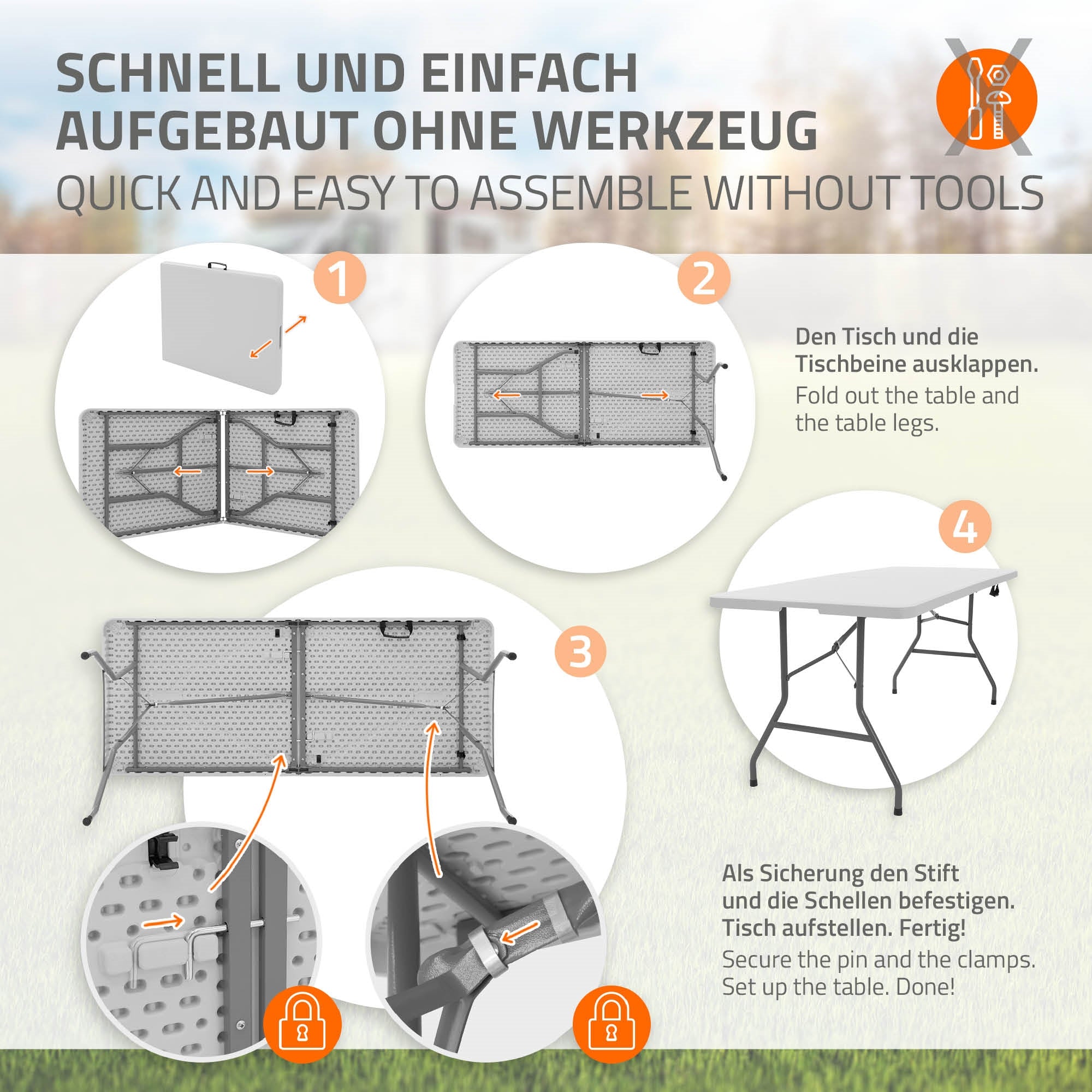 ECD Germany Sport table camping pliante plastique 180x74 poignée