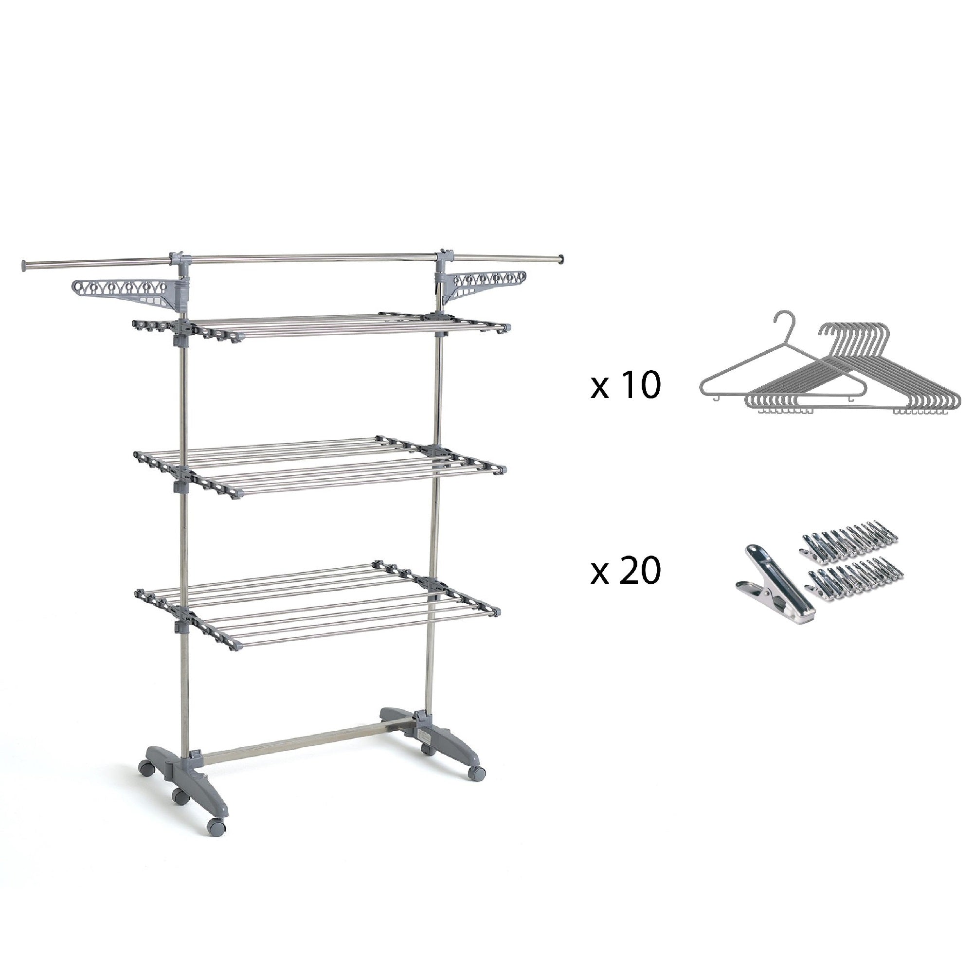 Red Deco Extra 25M séchoir linge 3 niveaux gris inox 30 accessoires