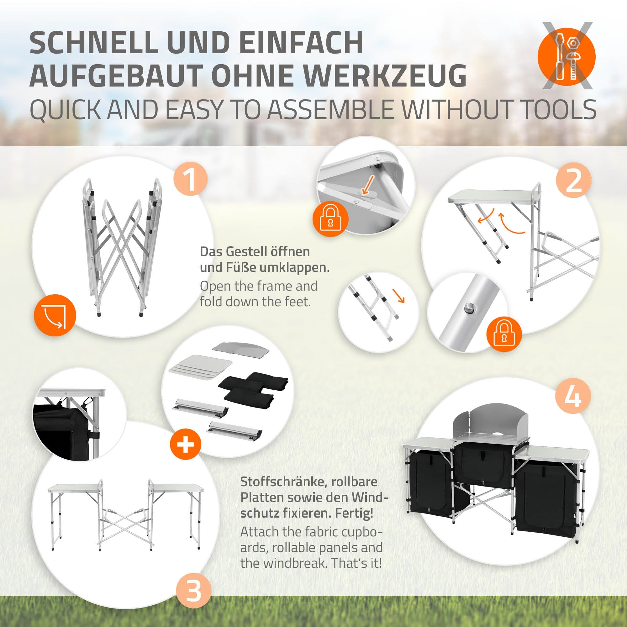 ECD Germany Hauki cuisine camping pliante grise aluminium