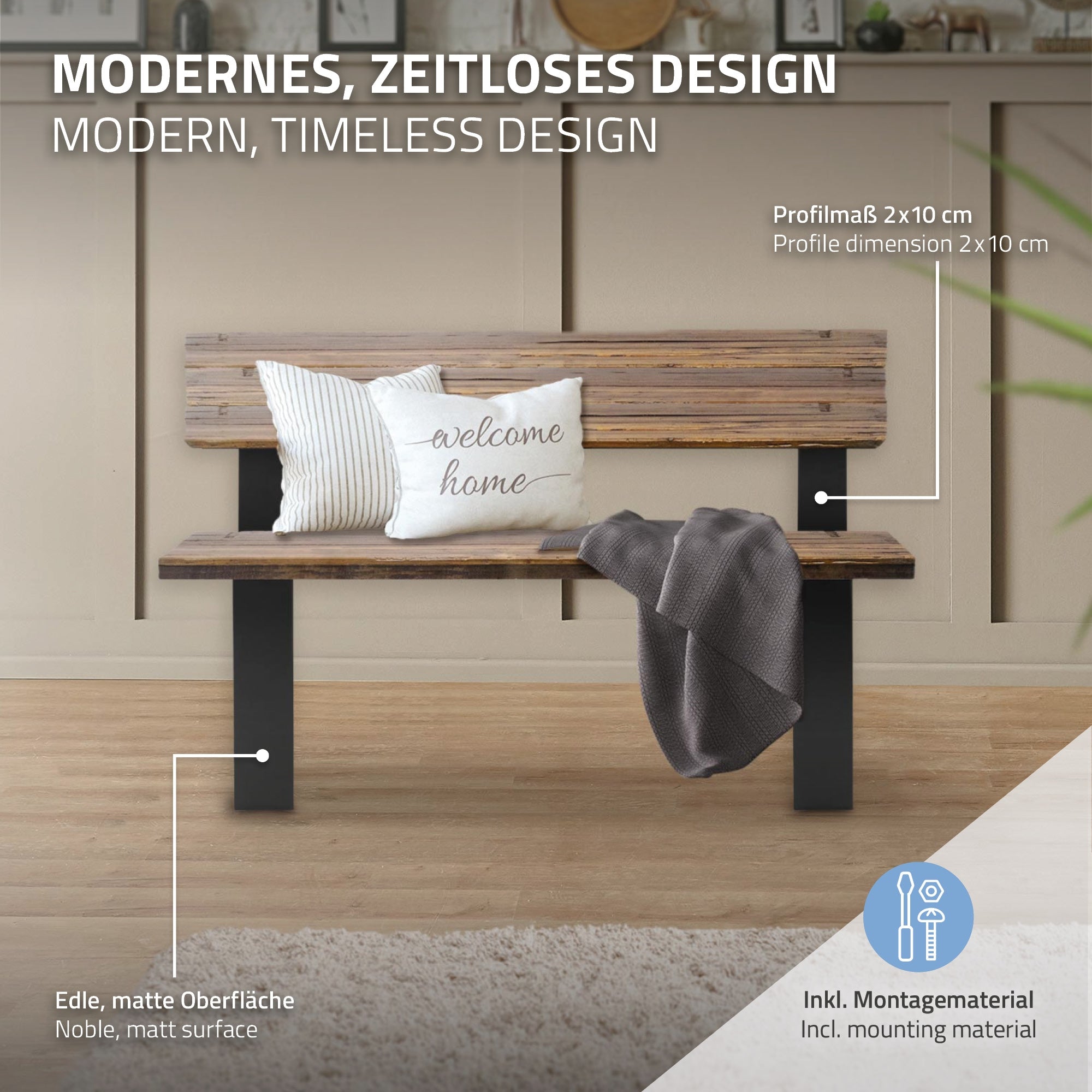 ECD Germany Garten pied de banc acier anthracite 40x78,5 cm lot 2