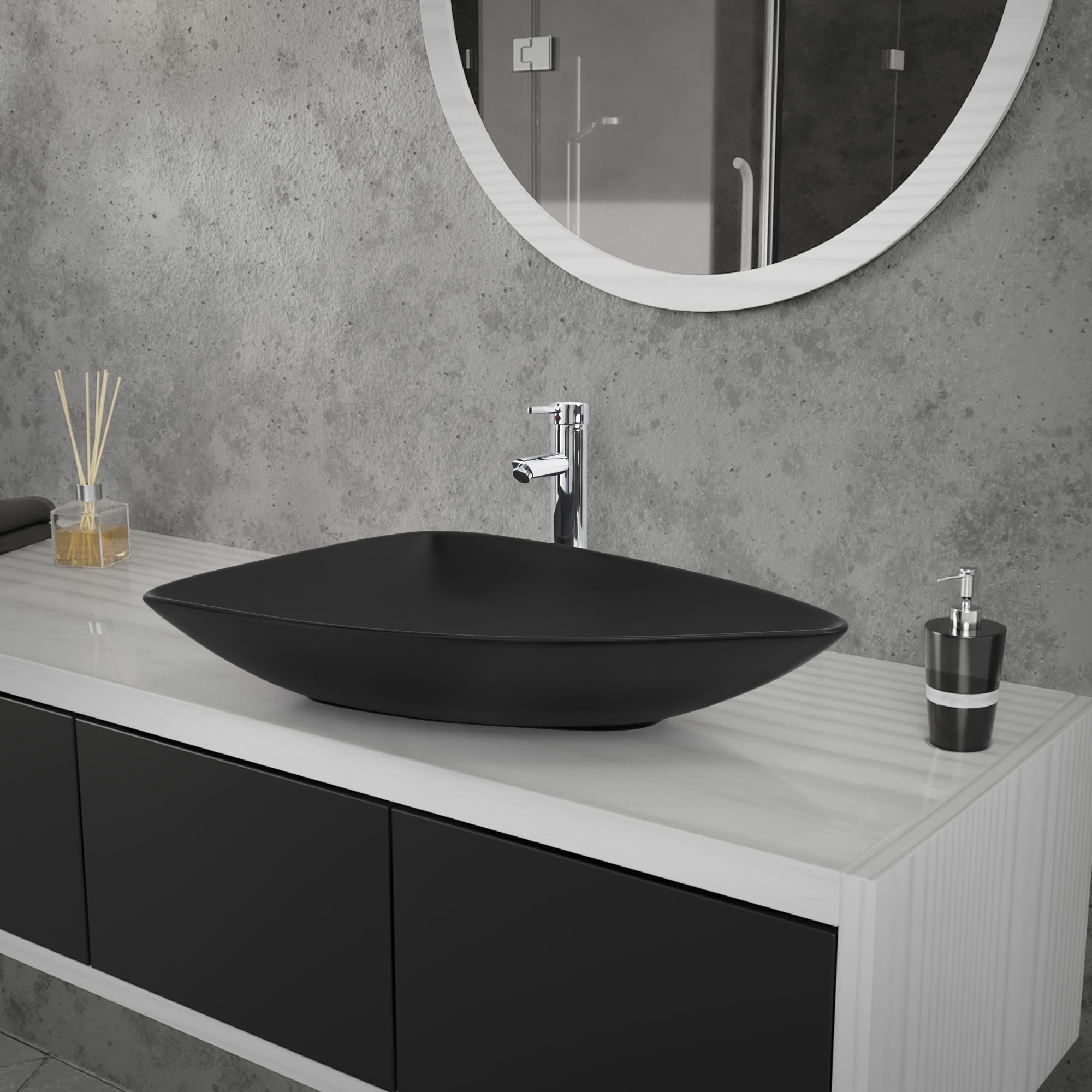 ECD Germany Sanitär lavabo noir céramique 69x46 cm triangle