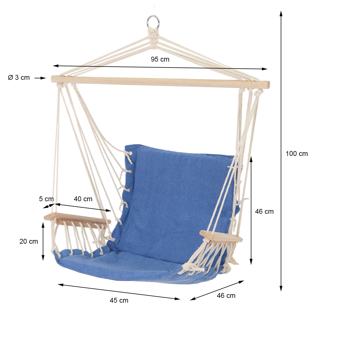 ECD Germany Sport & Freizeit fauteuil suspendu bleu 45x100x46 cm