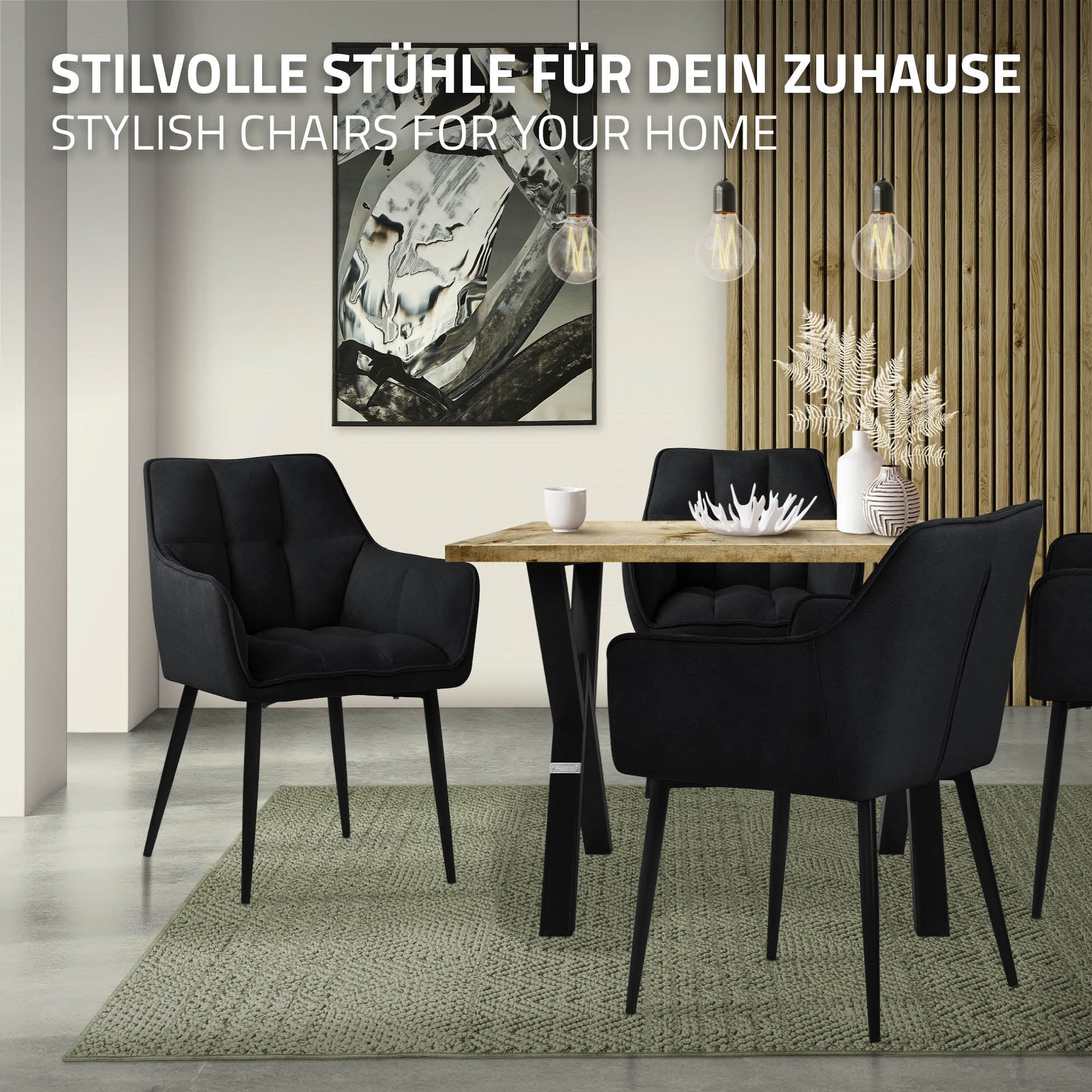 ECD Germany chaise salle à manger noire tissu bouclette