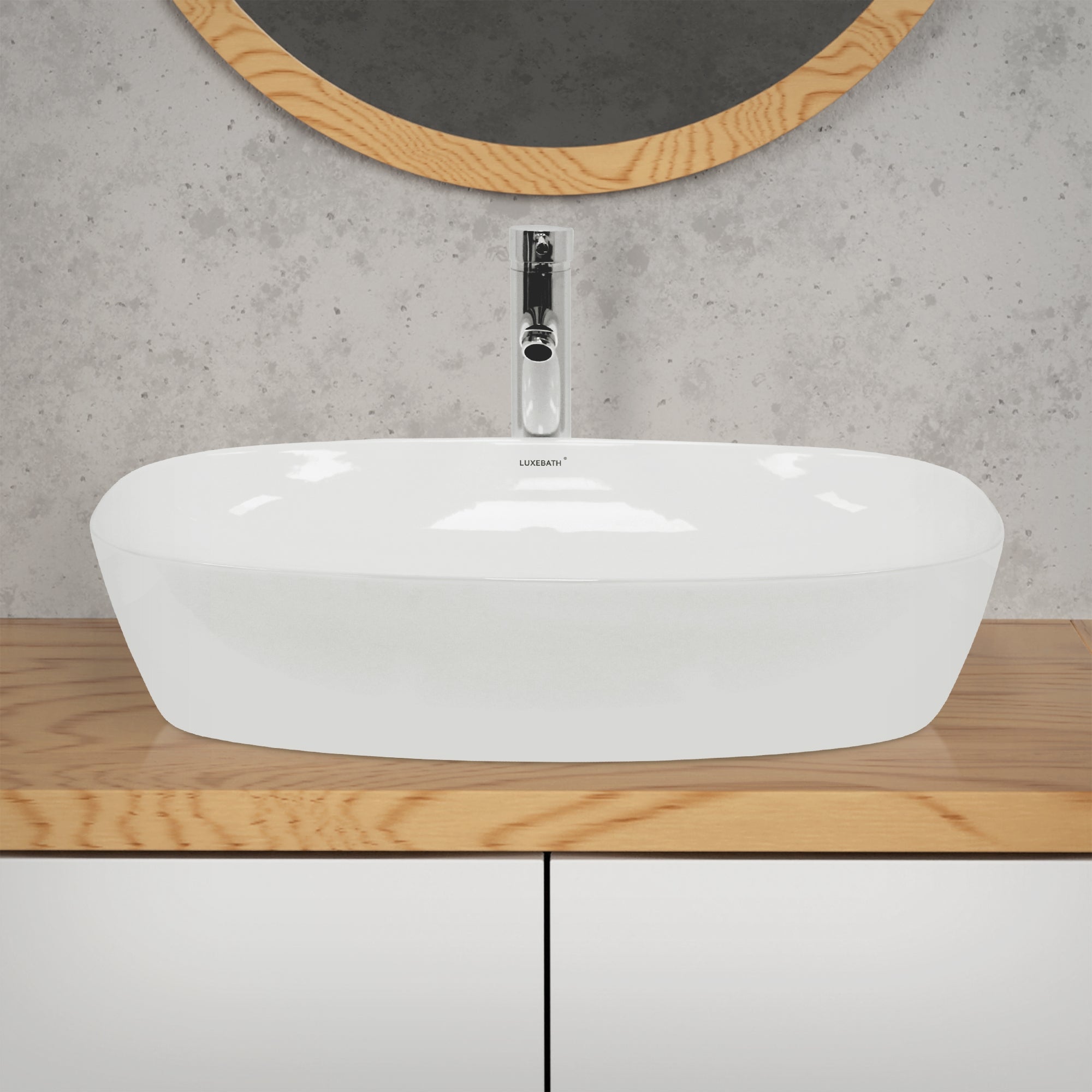 LuxeBath Vasque à poser ovale 60,5x38 cm céramique blanche