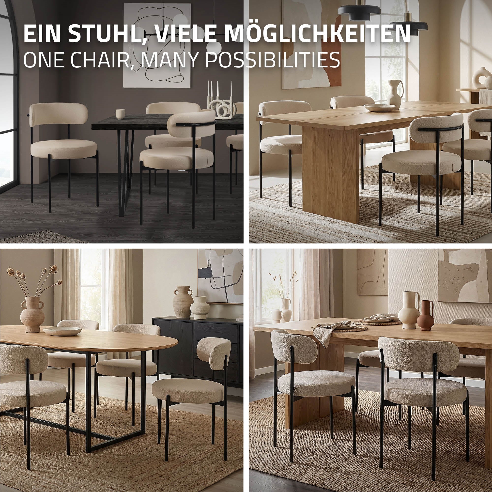 ECD Germany ML-Design chaise bouclé marron tissu teddy lot de 4