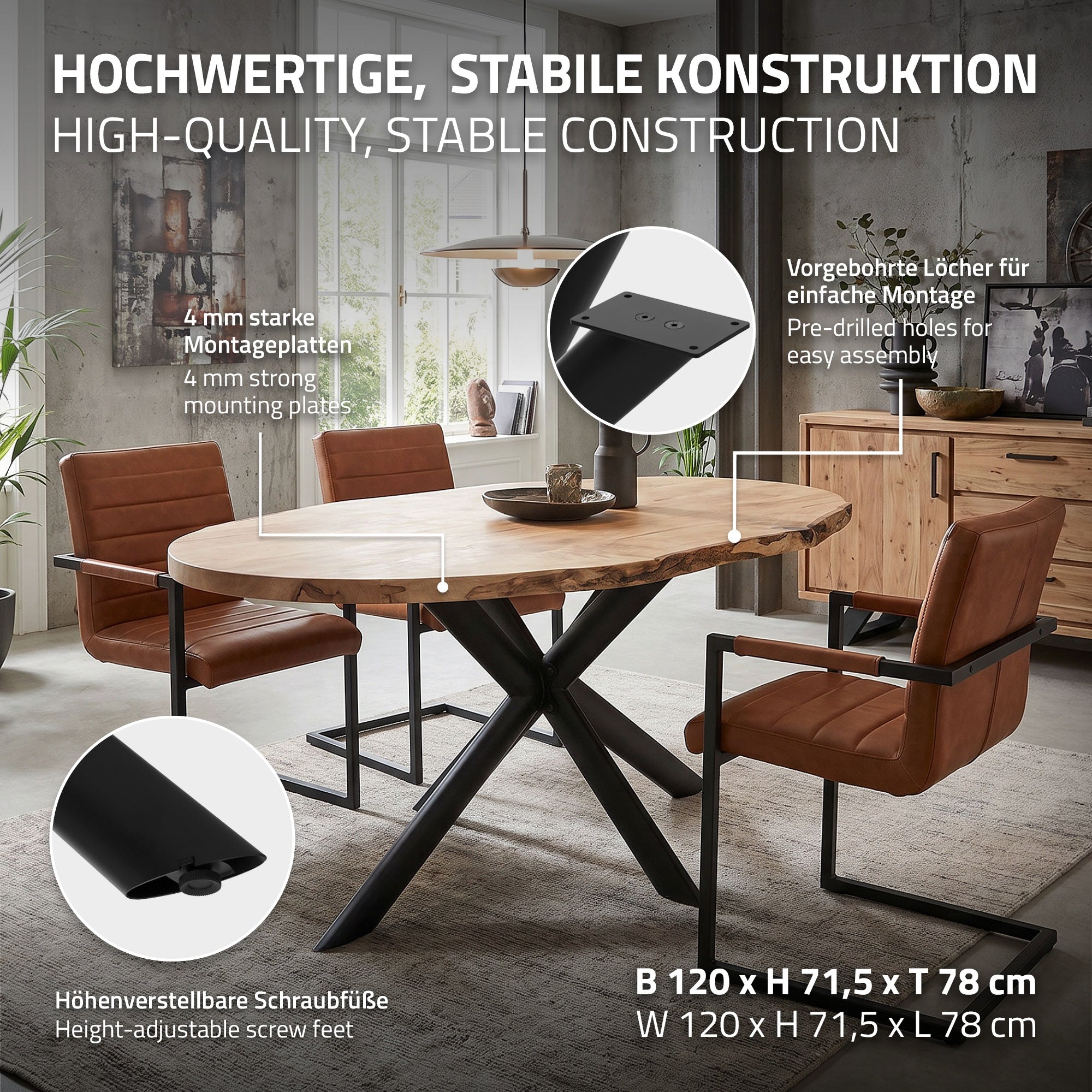 ECD Germany Möbel pied table spider 120x78 acier noir