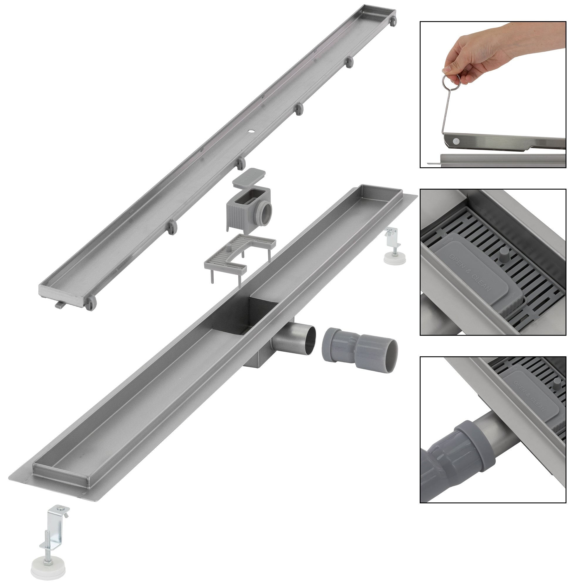 ML-Design Caniveau de douche carrelable inox argent 90cm