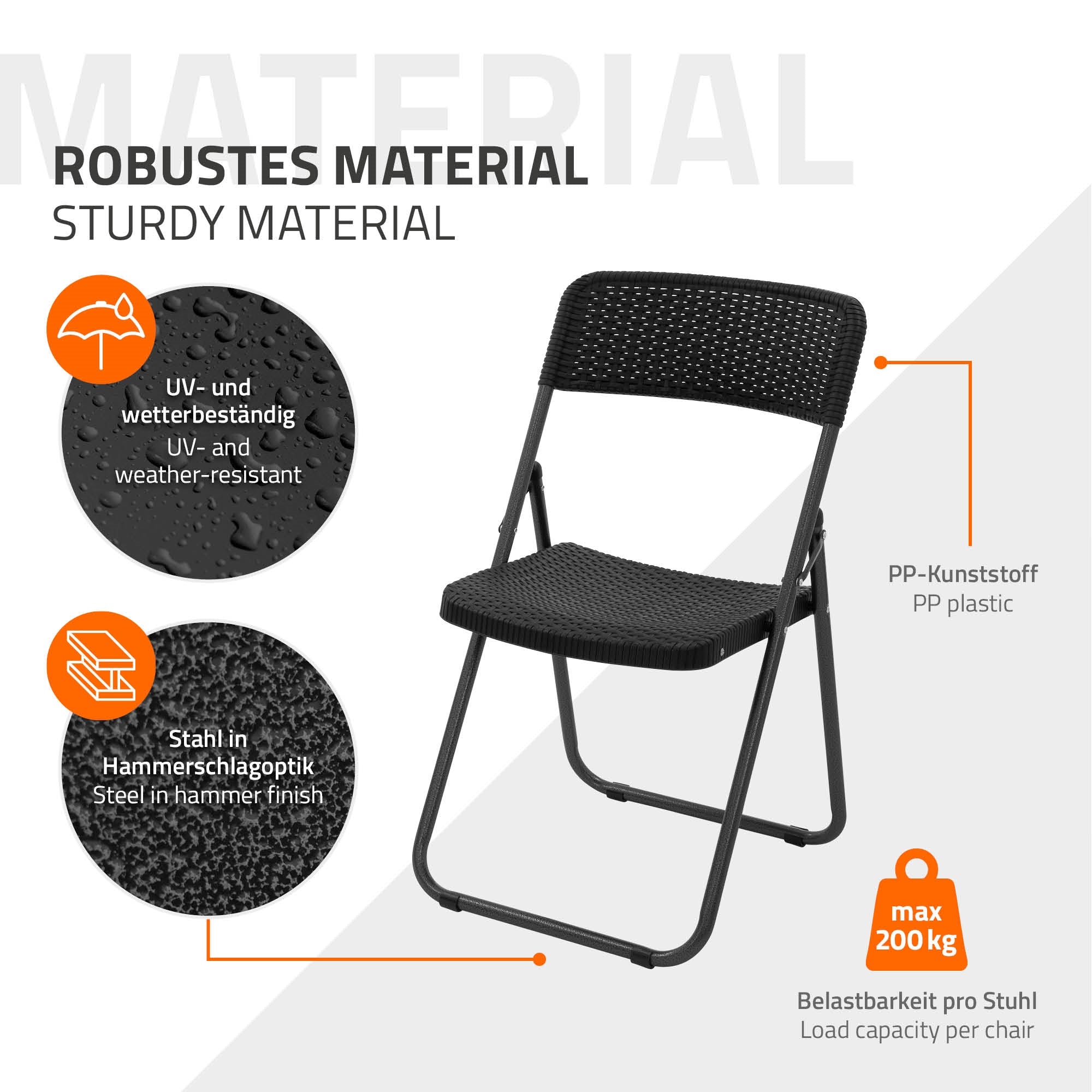 ECD Germany Garten chaise pliante noire 51x46x82 cm lot 4 rotin