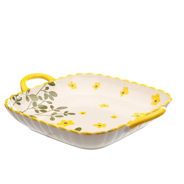 Stokomani Maison plat céramique anse 25x20 cm jaune