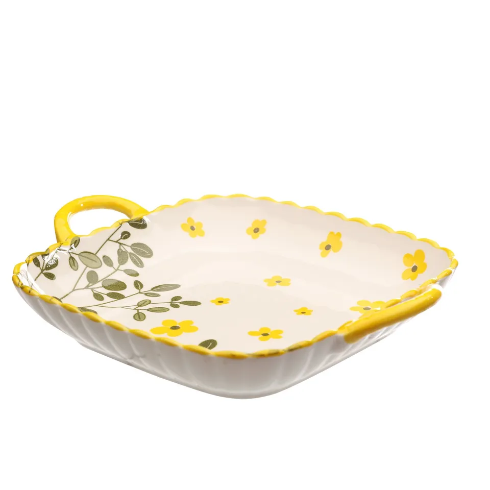 Stokomani Maison plat céramique anse 25x20 cm jaune