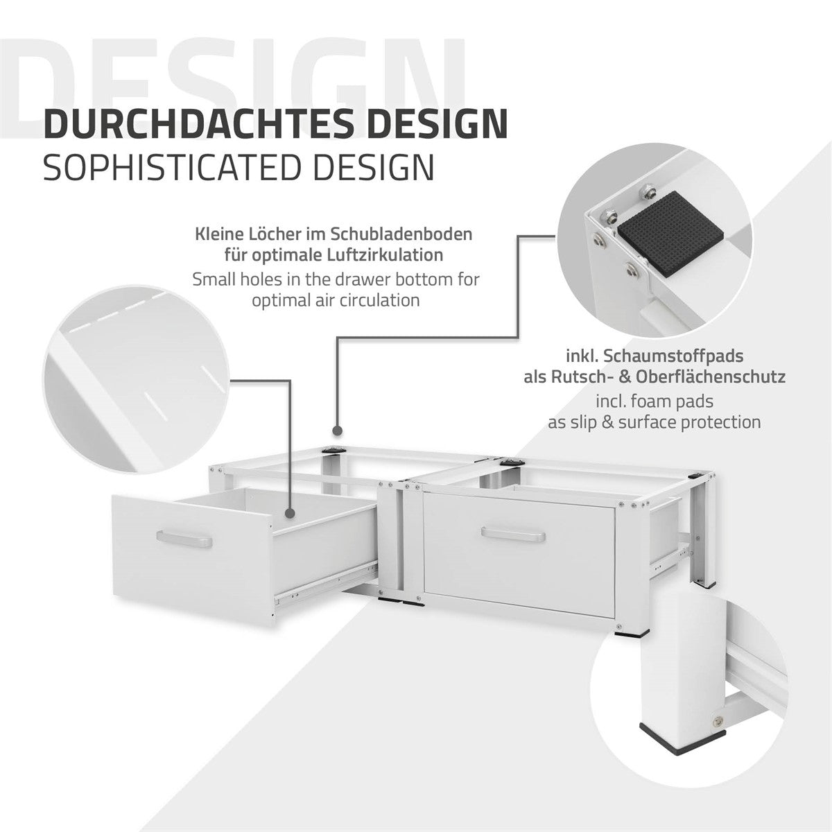 ECD Germany Möbel rehausseur lave-linge double noir 128 cm tiroirs