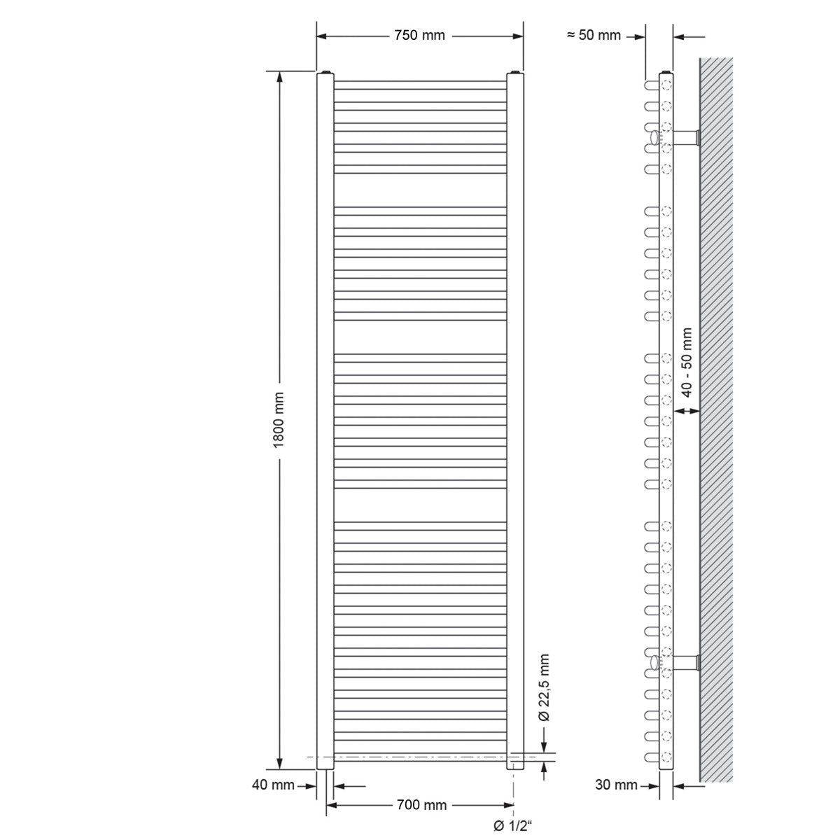 ECD Heizungen LuxeBath Sèche-serviette 900W 75x180cm Blanc