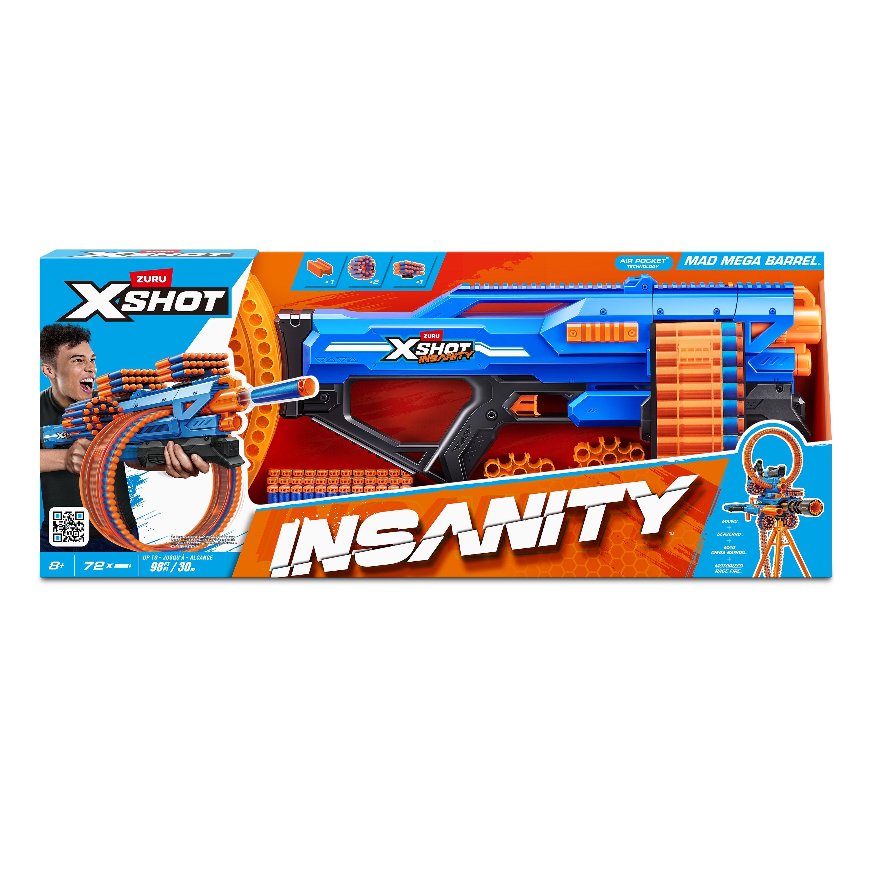X Shot Insanity Mad Mega Barrel Pistolet fléchettes 72 coups