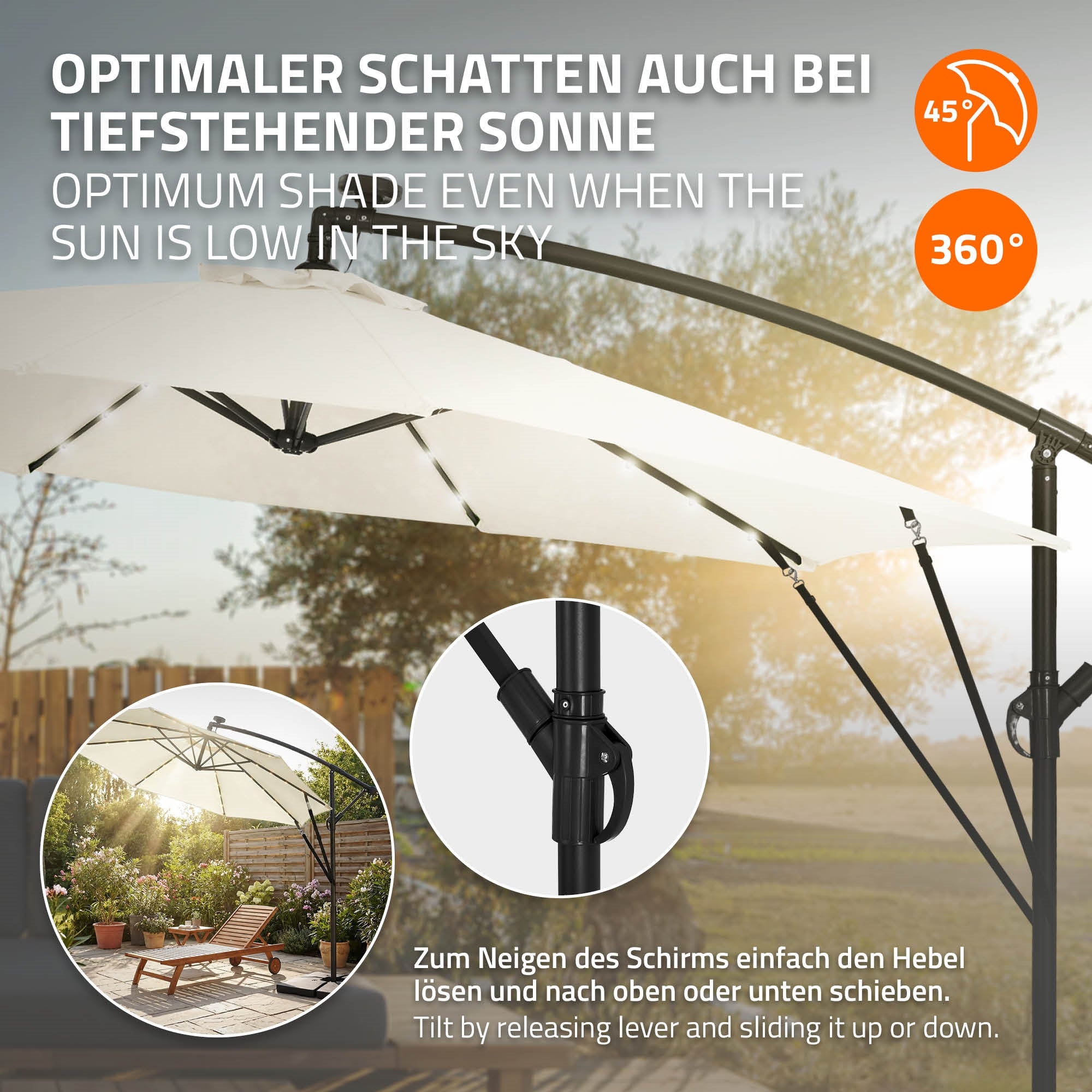 ECD Germany parasol déporté beige 300cm LED solaire ML-Design
