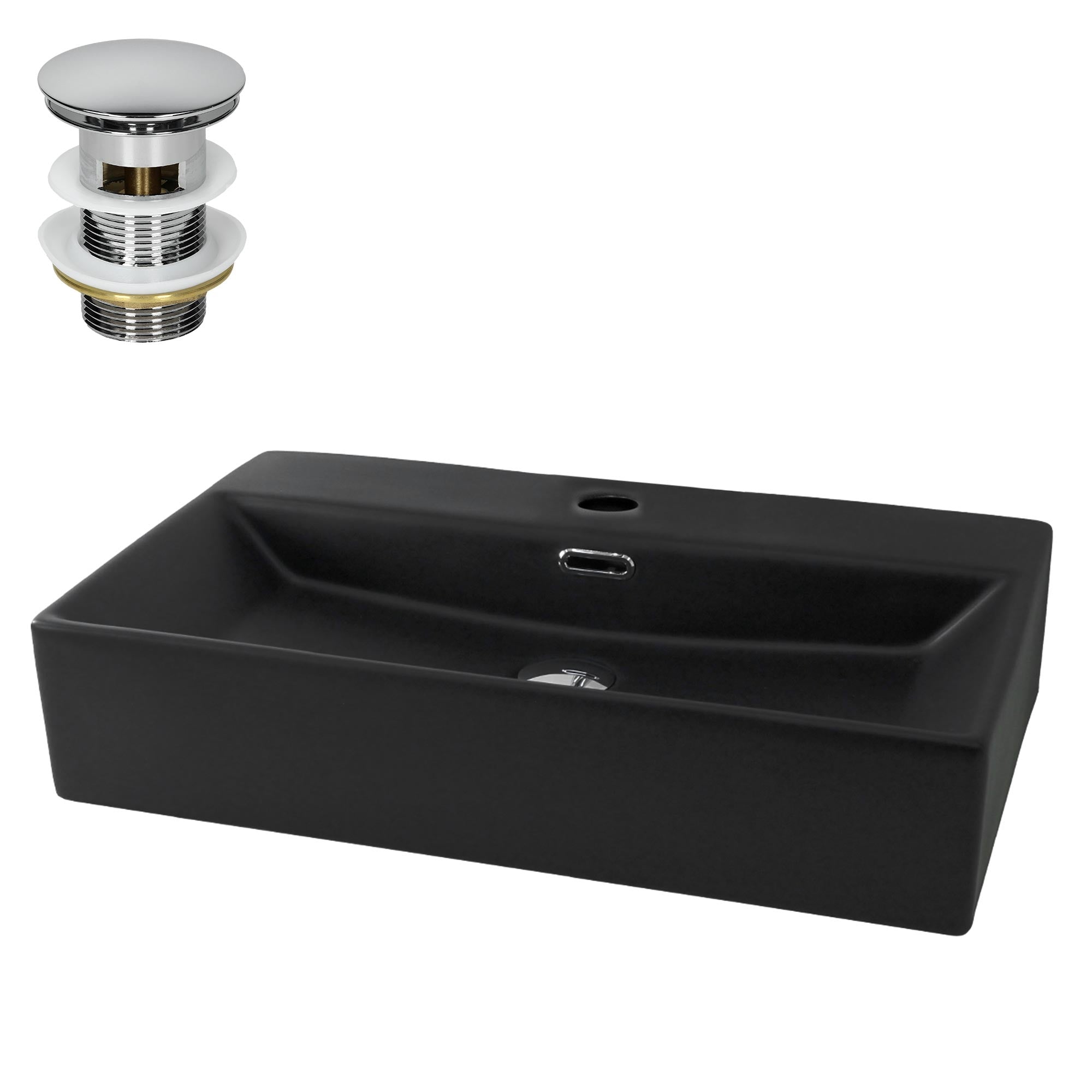 ECD Germany Sanitär lavabo noir 60,5 cm céramique + bonde