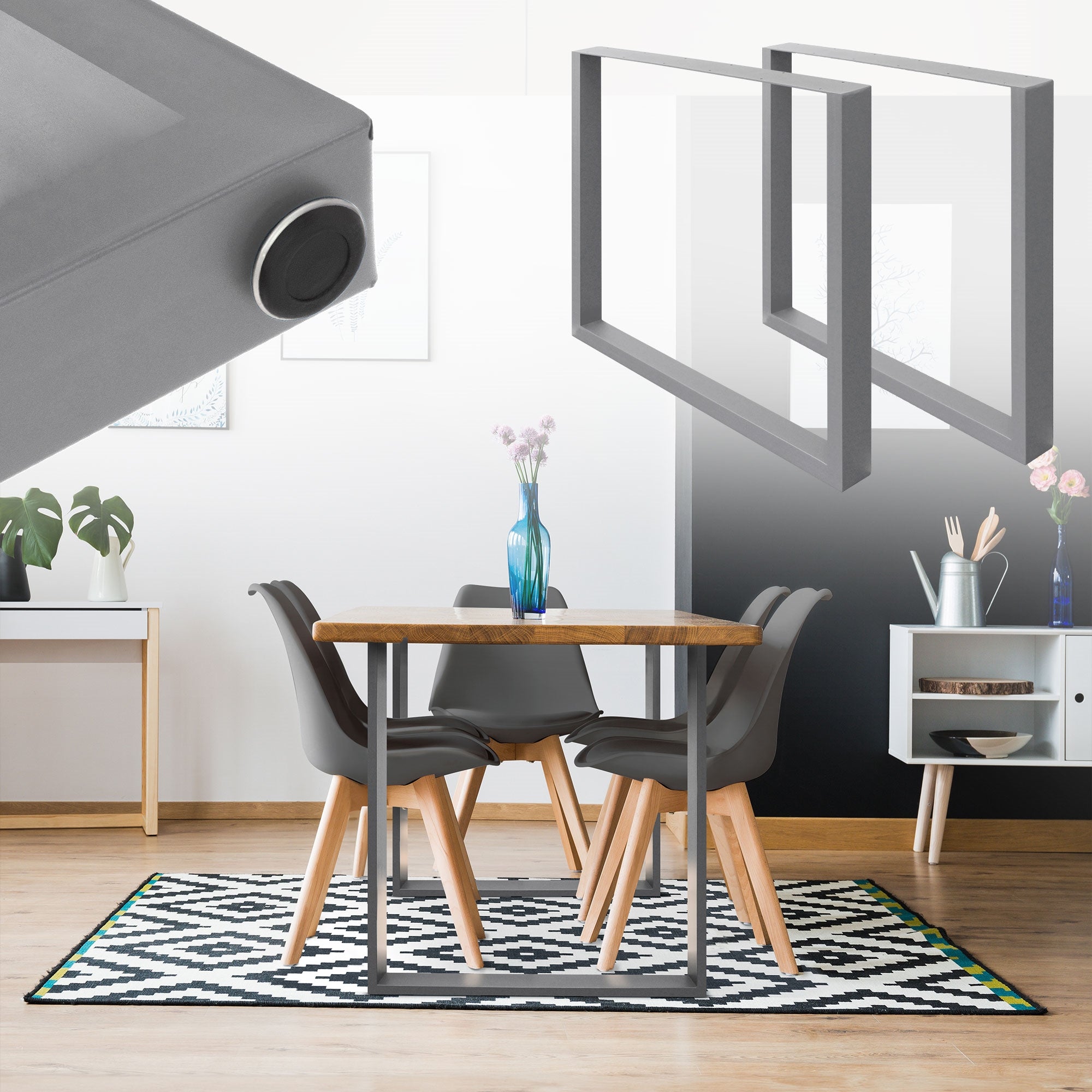 ECD Germany pieds de table gris métal 60x72 cm lot de 2