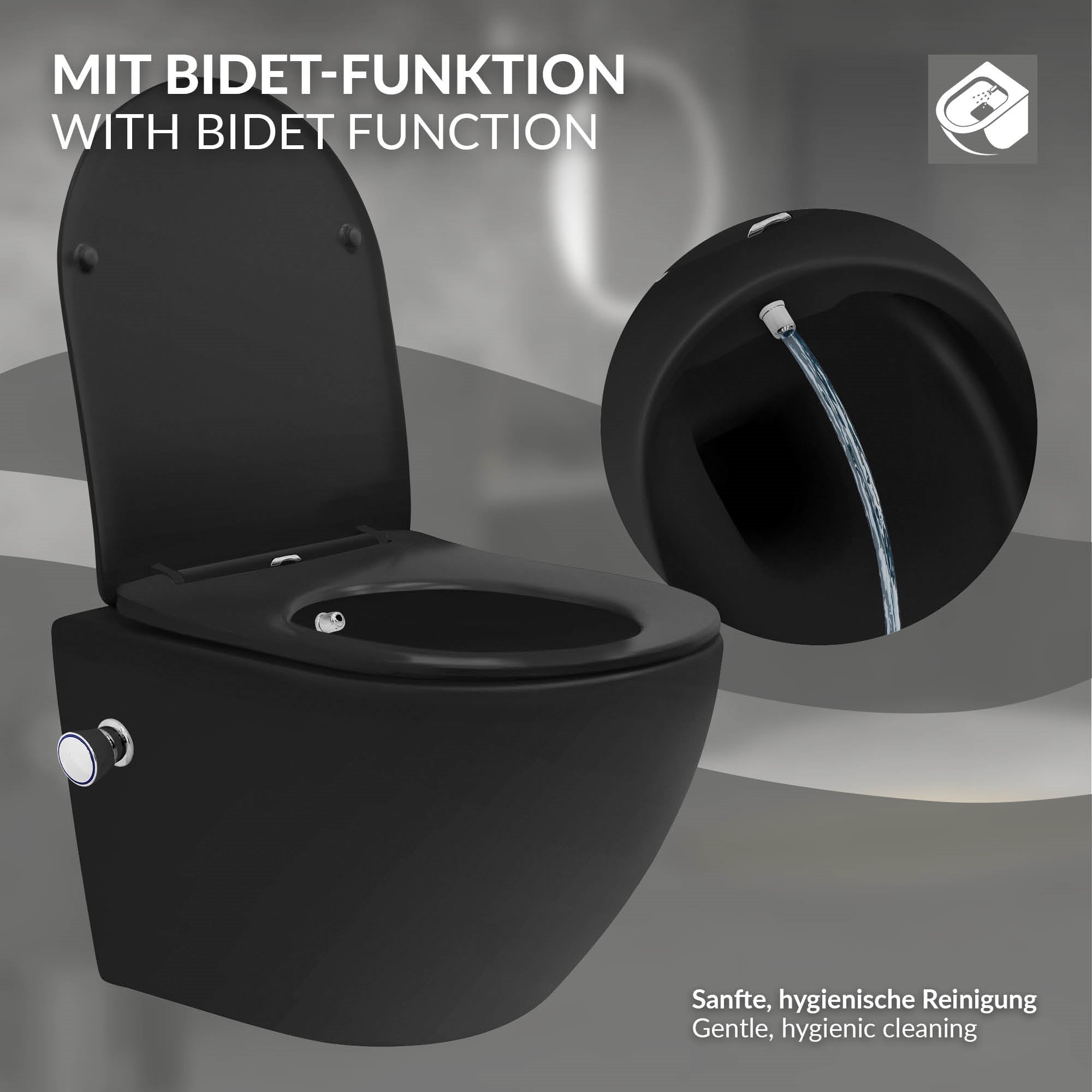 ECD Germany WC suspendu céramique noir mat 49 cm sans bride