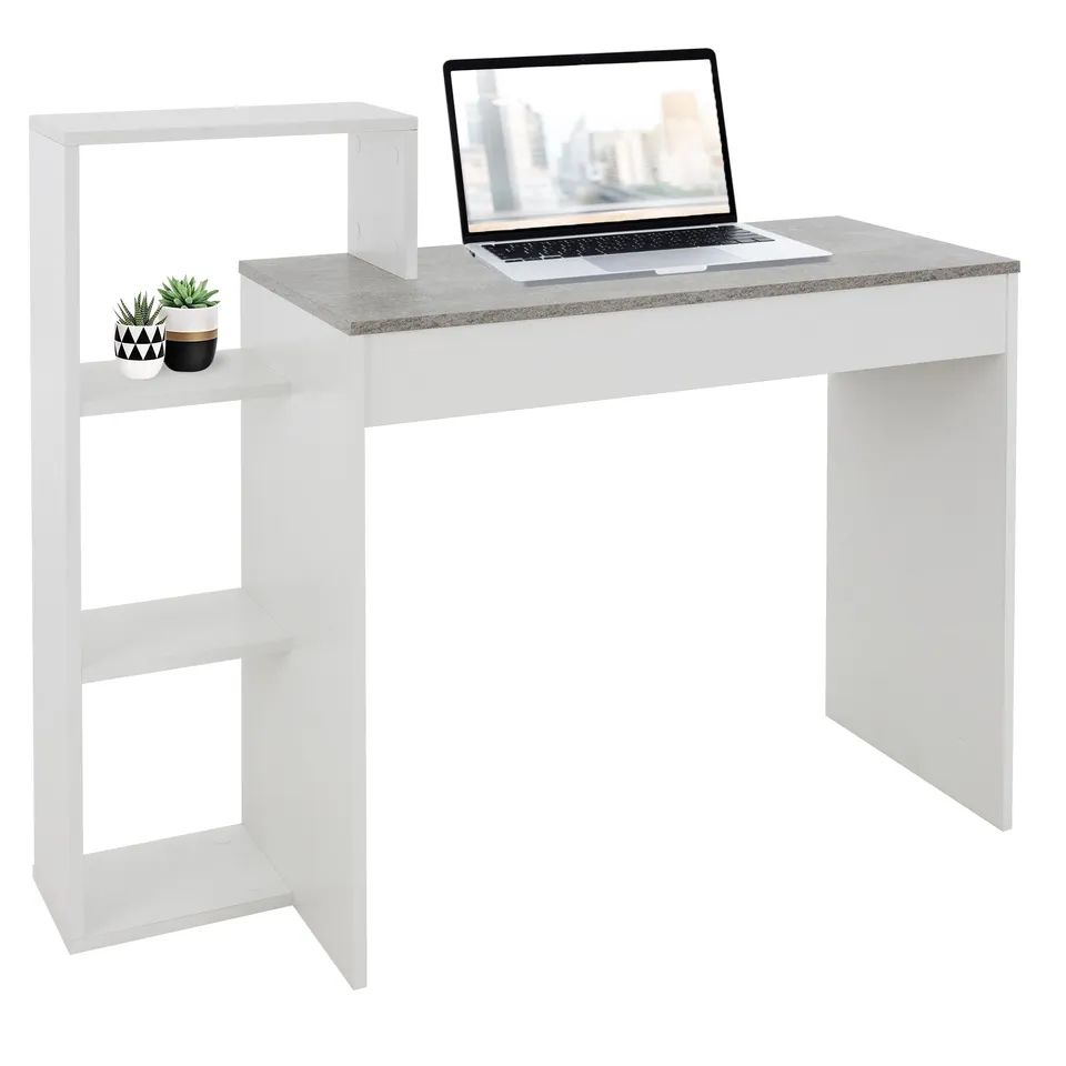 ECD Germany Möbel bureau avec étagère 110 cm blanc effet béton bois