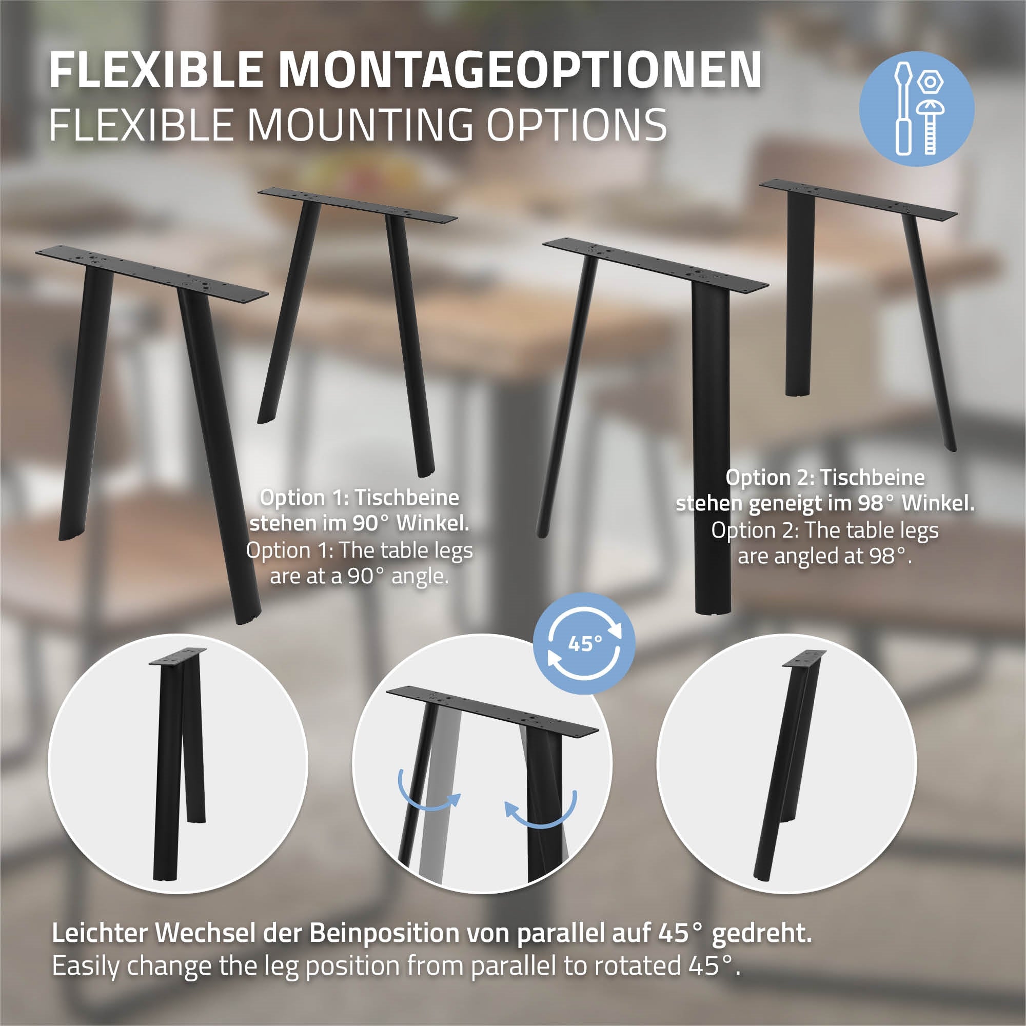 ECD Germany Möbel ML-Design pieds table A 60x72 noir lot 2