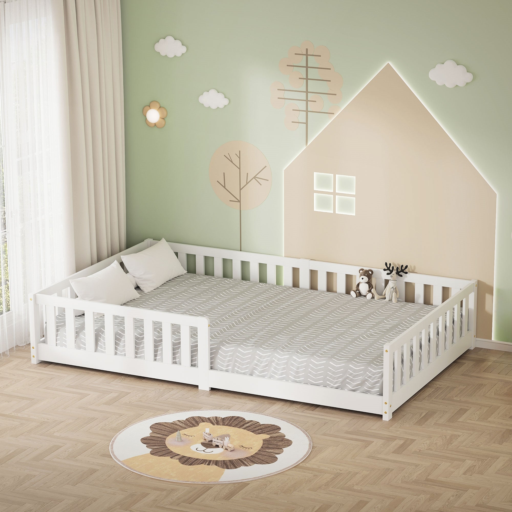 ECD Kinder Lit Enfant 120x200 Blanc Pin avec Sommier