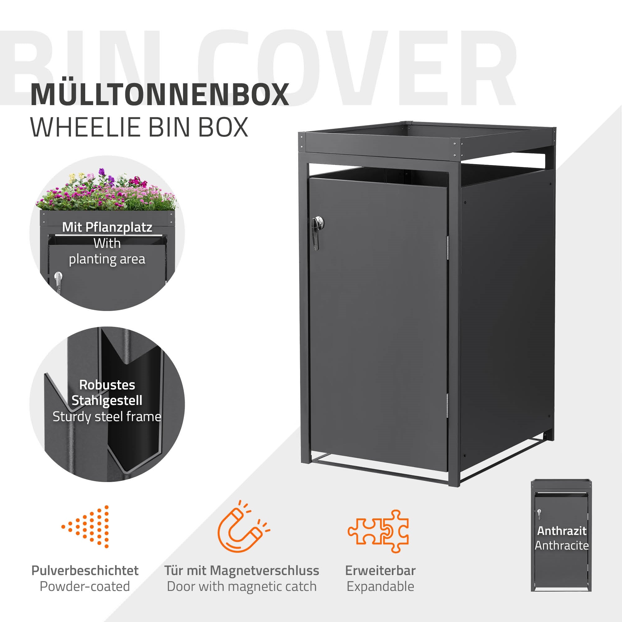 ECD Germany Garten cache-poubelle acier anthracite 4x240L