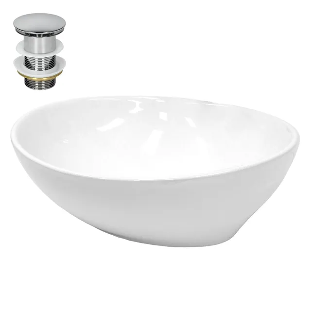 ECD Sanitär LuxeBath vasque céramique blanche 41x33 bonde argent