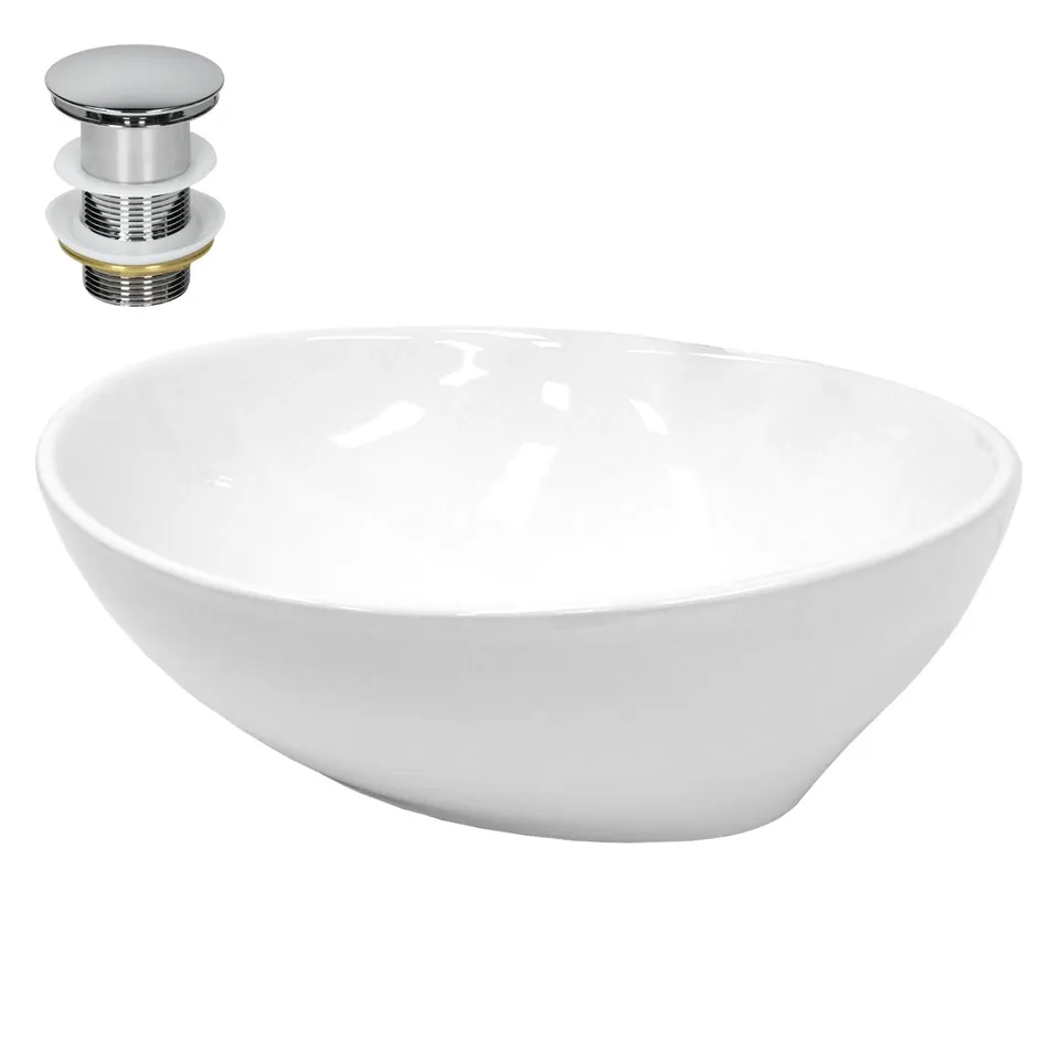 ECD Sanitär LuxeBath vasque céramique blanche 41x33 bonde argent