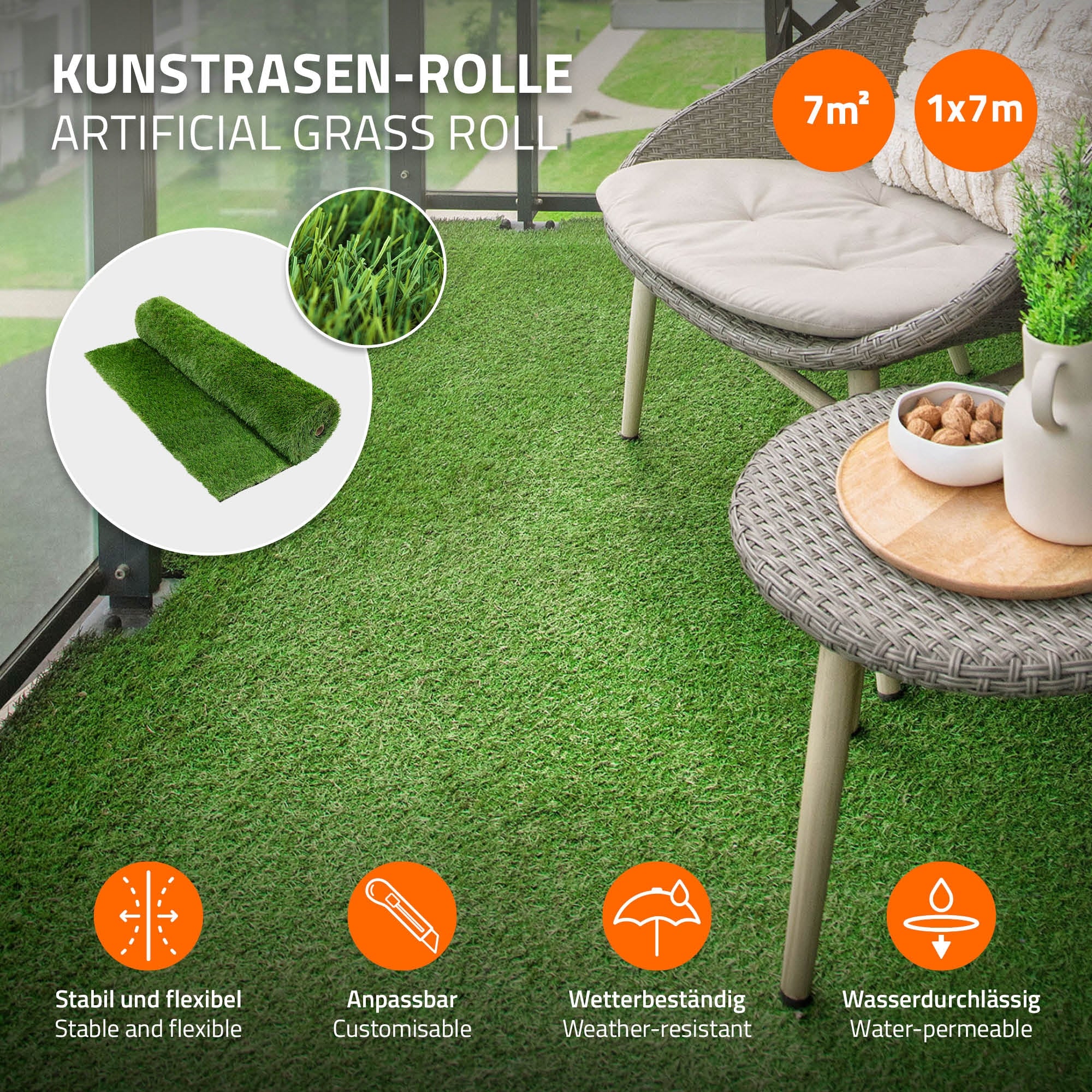 ECD Germany Garten gazon synthétique vert 100x700 cm 35 mm