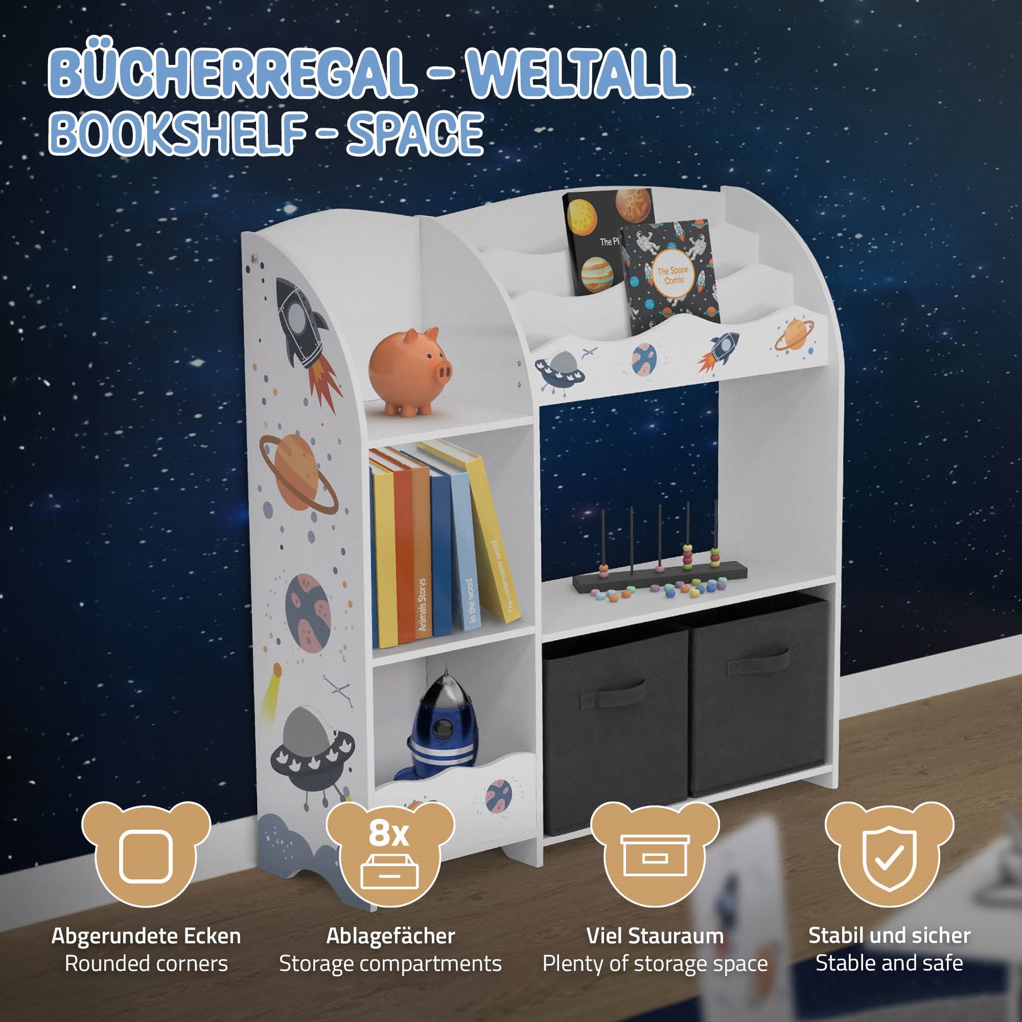 ECD Germany Kinder Étagère Enfant Espace Blanc 8 Cases +2 Boîtes