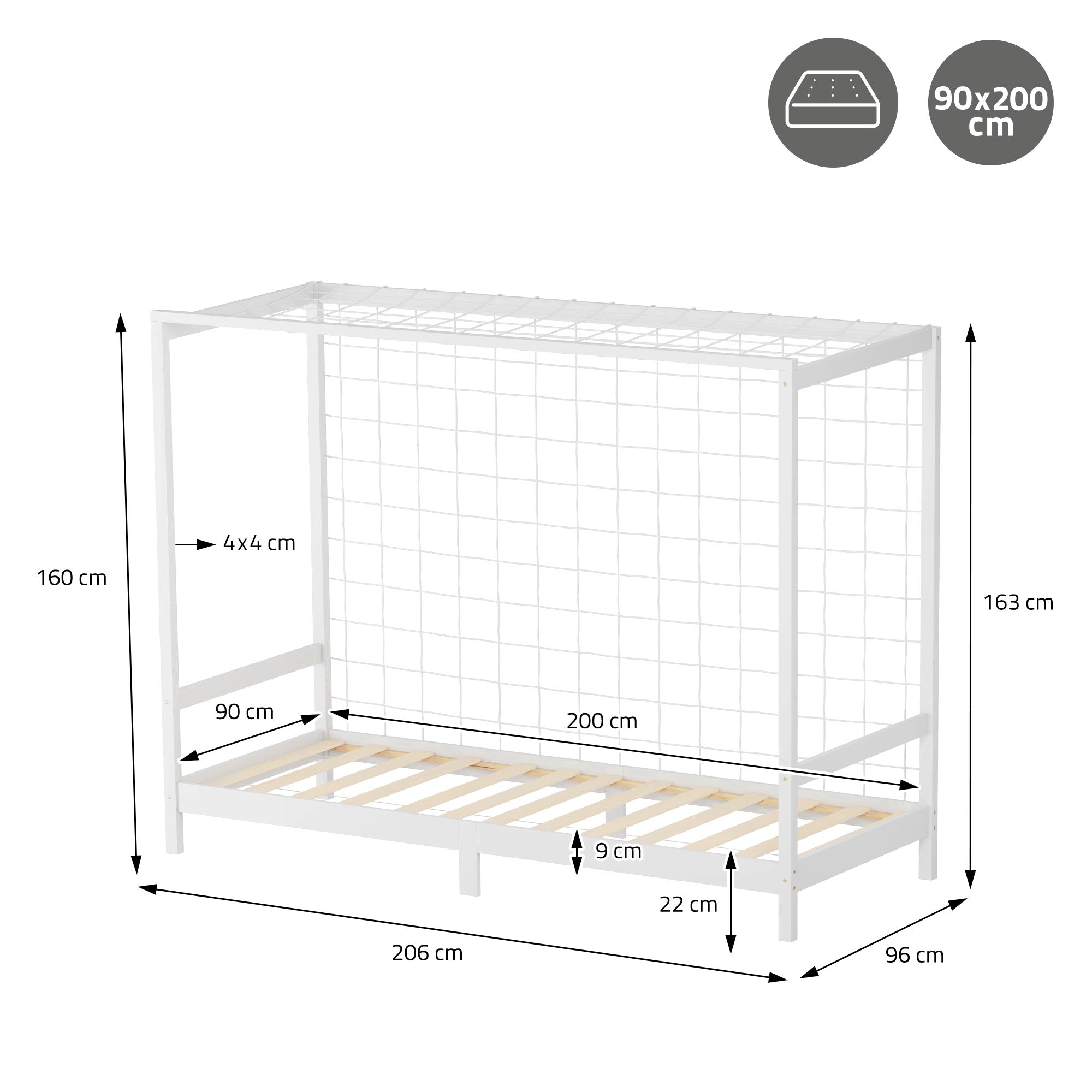 ML-Design lit enfant but foot 90x200 blanc bois + sommier