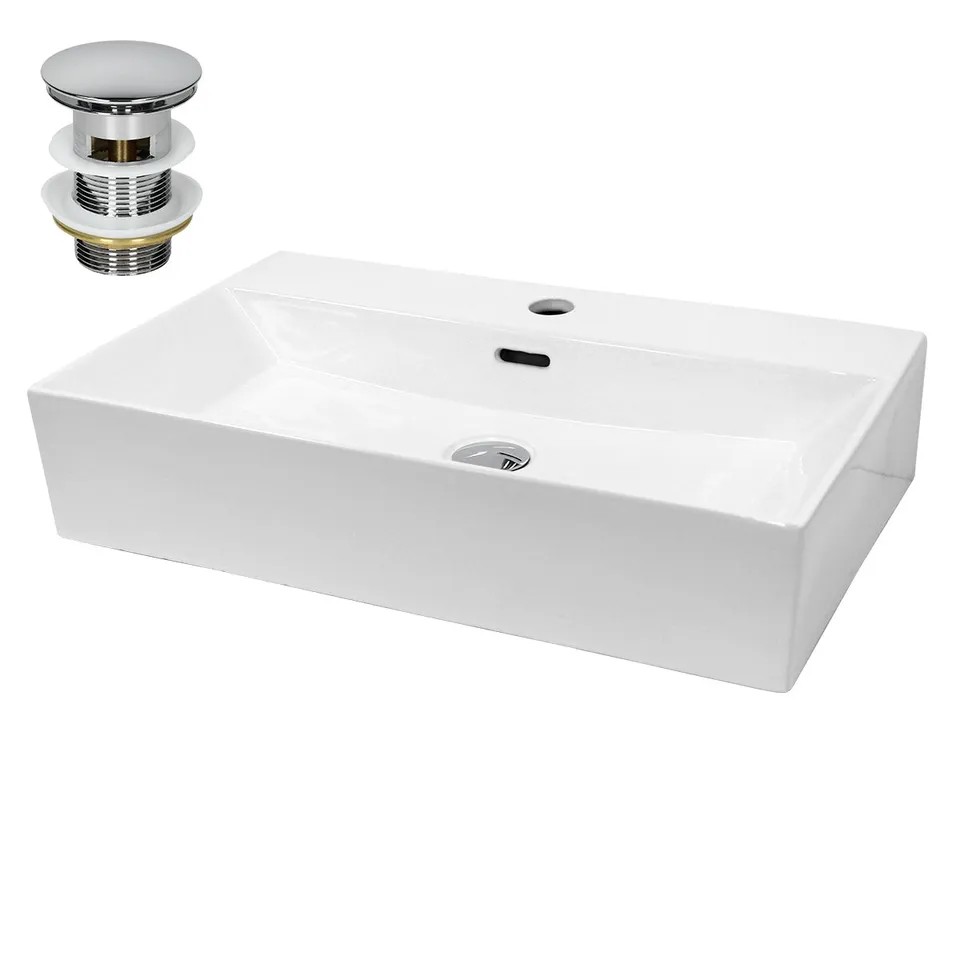 ECD Germany LuxeBath lavabo céramique blanc 51,5 cm avec bonde