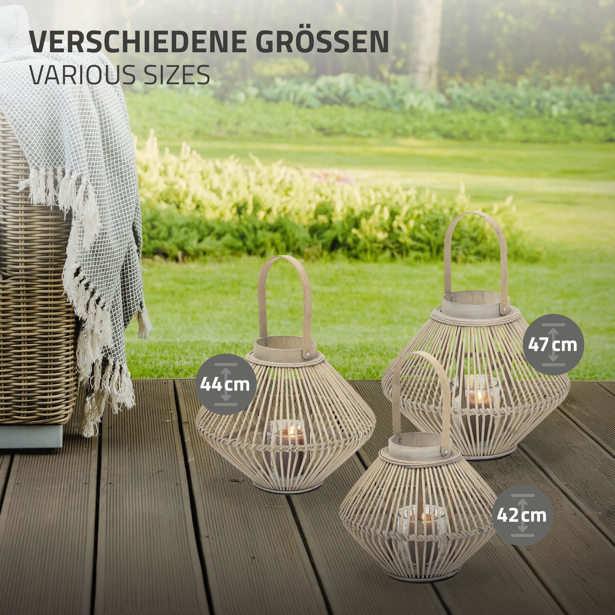 ECD Germany Garten lanterne bambou 47 cm bois tressé