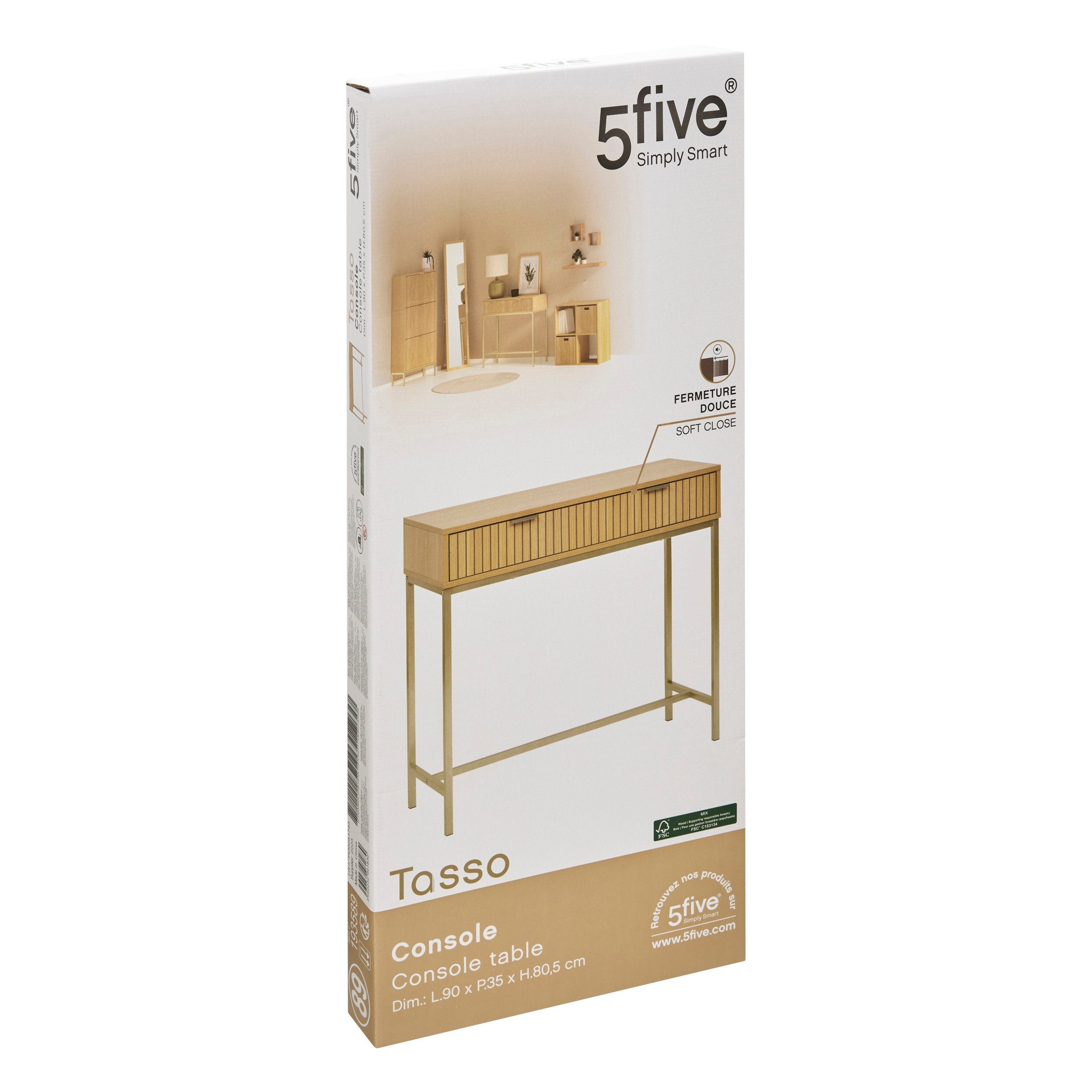 Stokomani Maison Console Tasso 2 tiroirs bois naturel