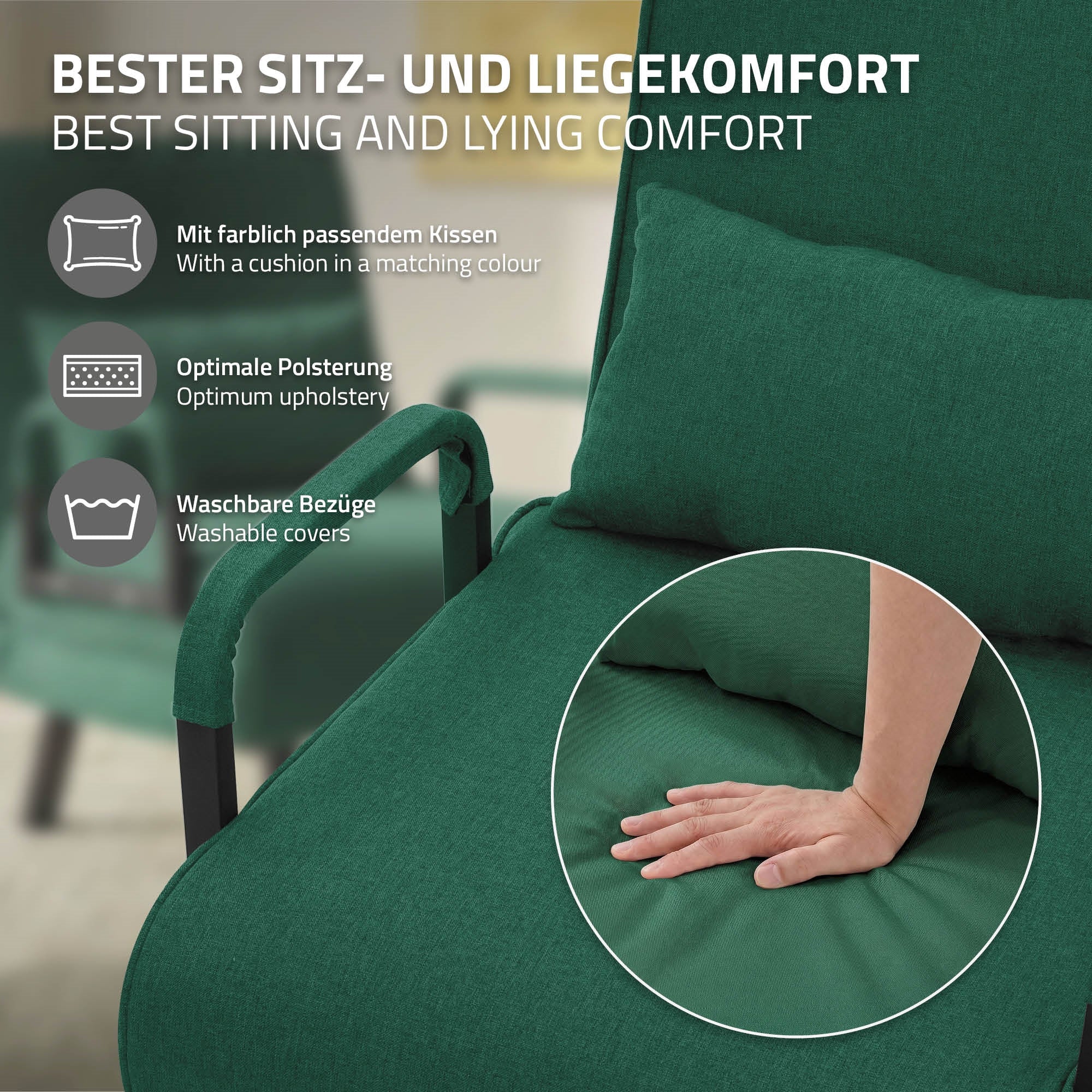 ML-Design Fauteuil convertible vert foncé chenille 186x60