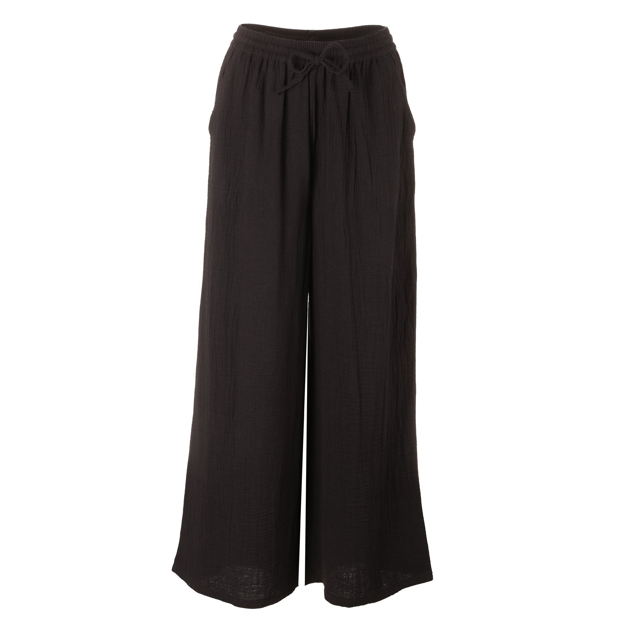 Stokomani Mode pantalon gaze de coton noir fluide femme