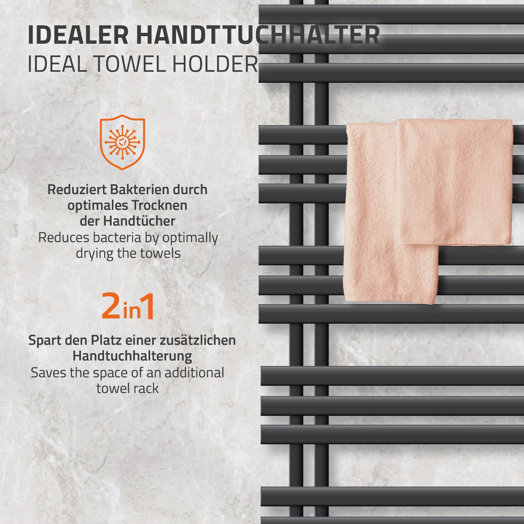 ECD Germany Iron EM sèche-serviettes anthracite 500x1600 900W