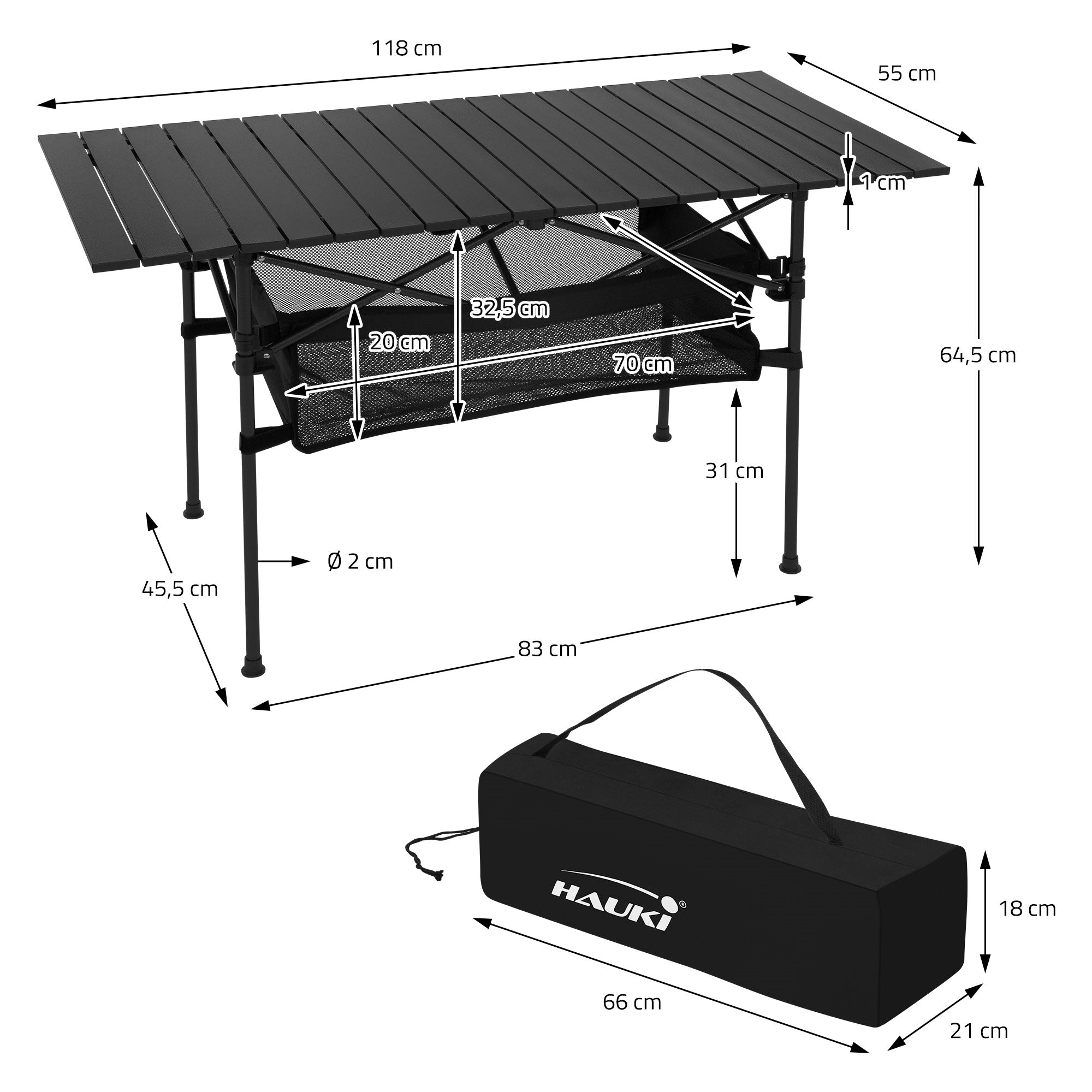 ECD Germany Hauki Table camping pliante noire 118 cm + sac