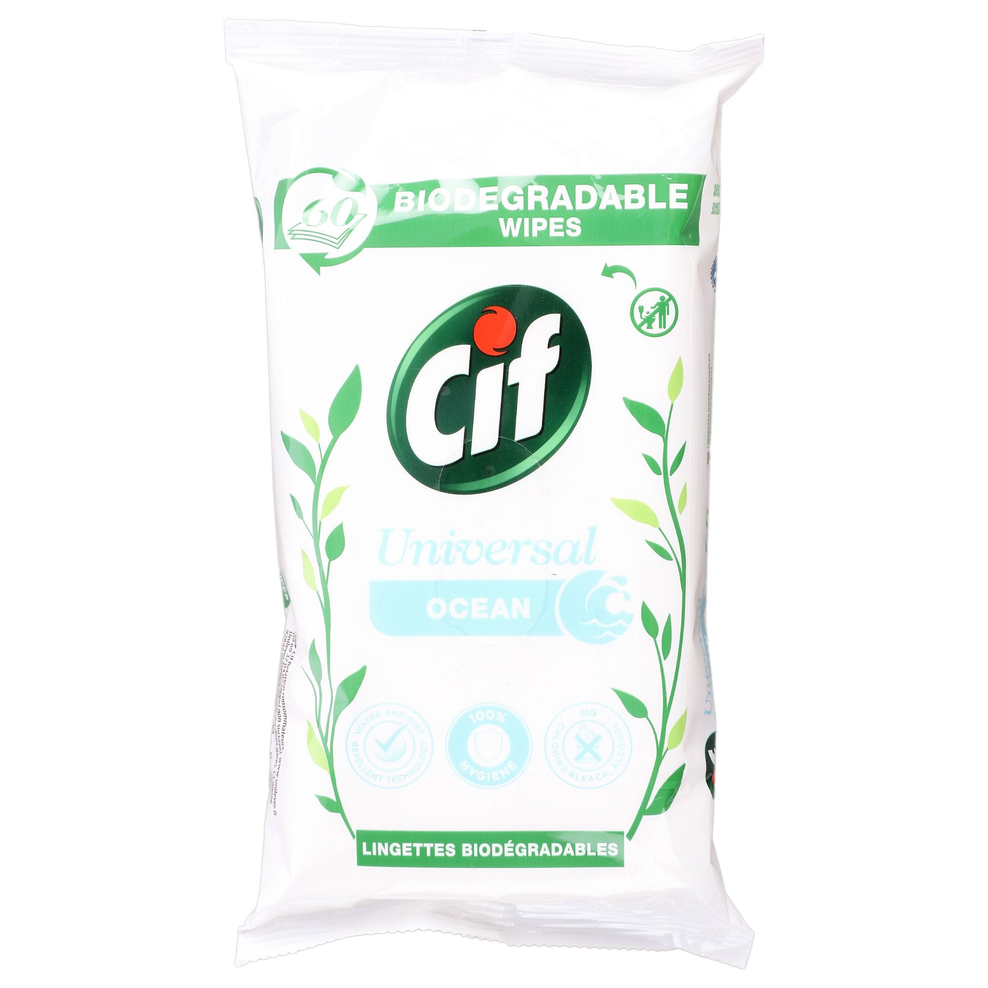 Cif lingettes nettoyantes x60 multi-usages biodégradables océan